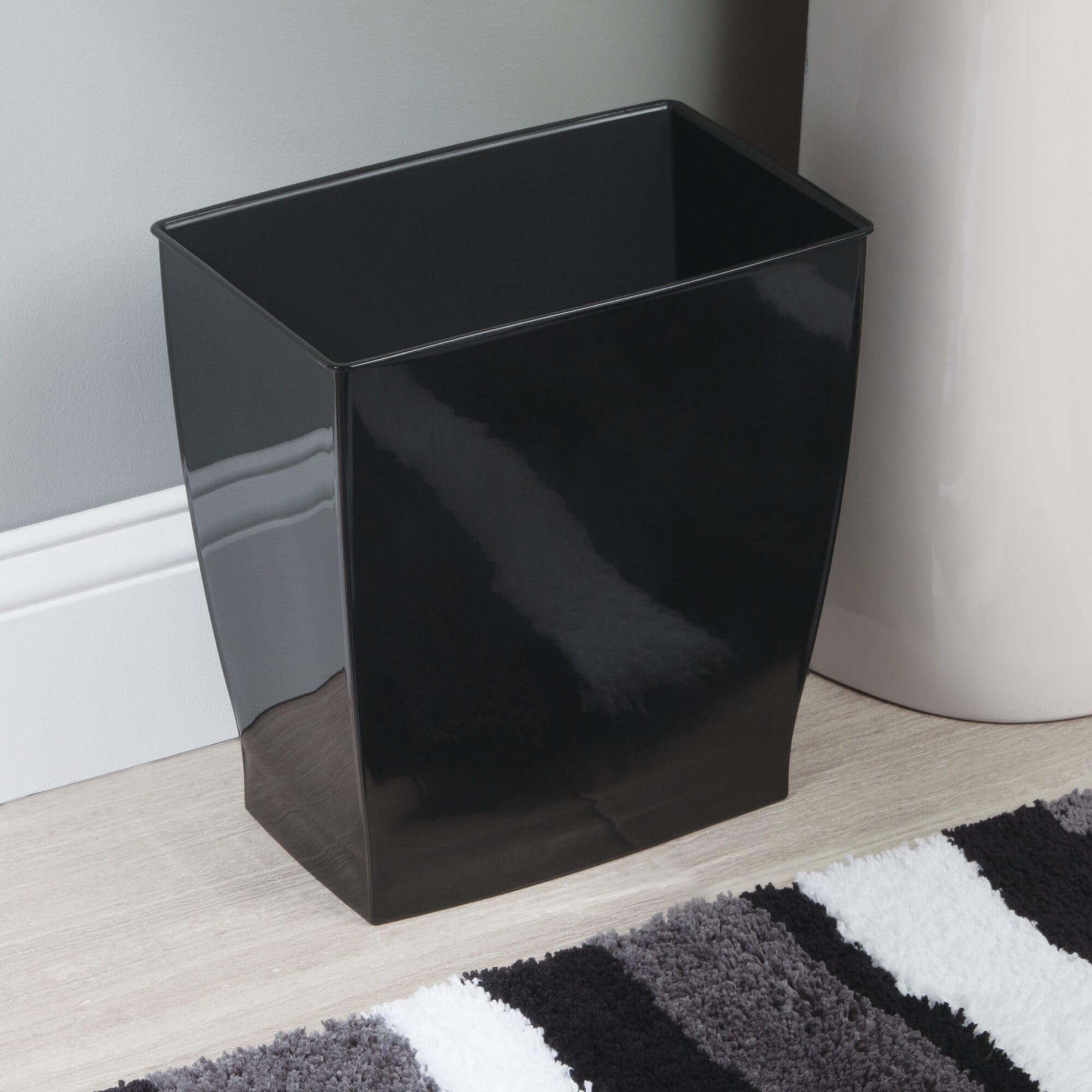 Idesign Spa Rectangular Trash Can For Bath, Bedroom, Office - 1125 X 75 X 12, 25 Gallon, Black