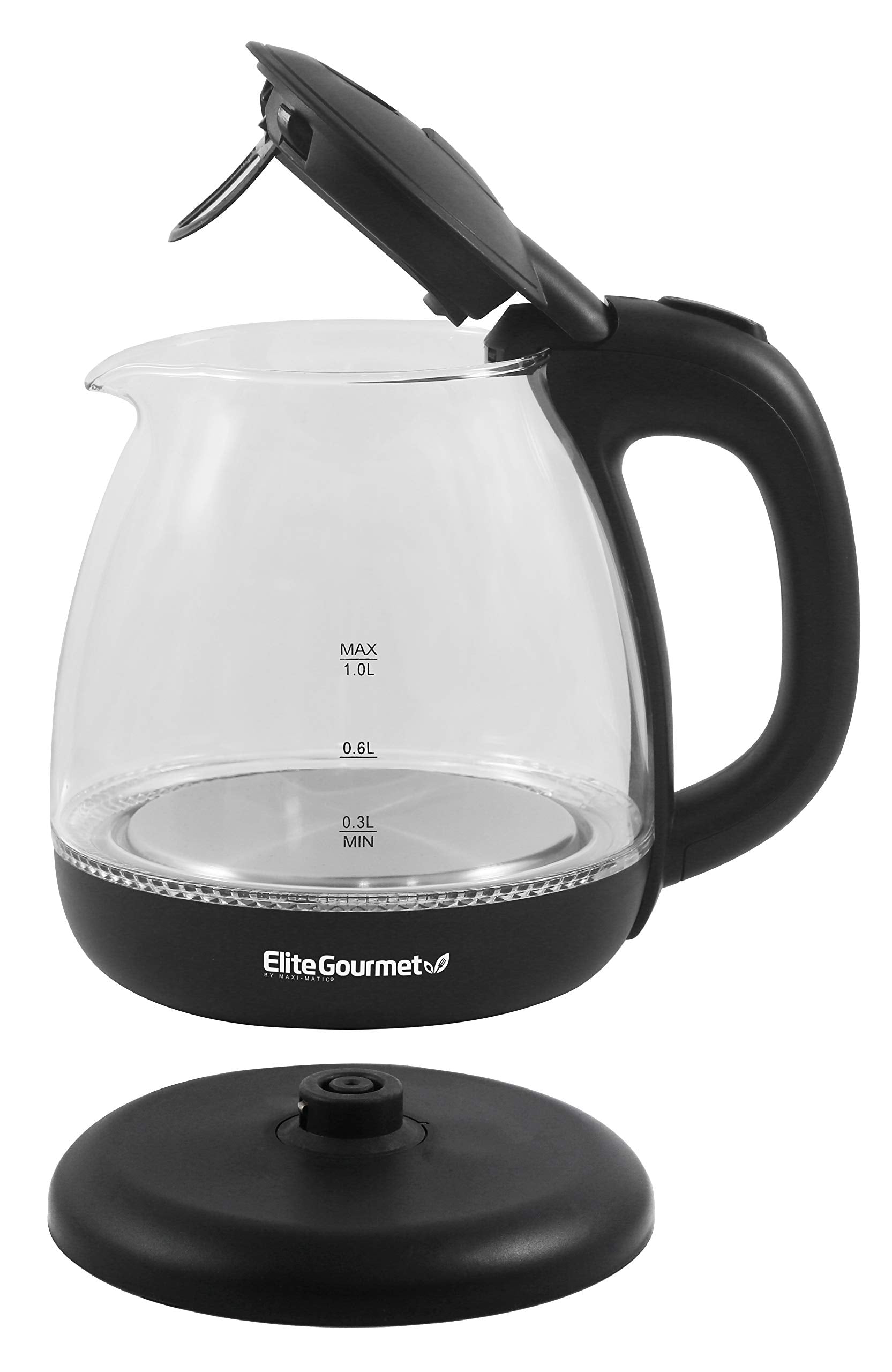 Elite Gourmet Ekt1001 Electric 1.0L Bpa-Free 1100W Glass Kettle Cordless 360 Base, Stylish Blue Led Interior, Handy Auto Shut-Of