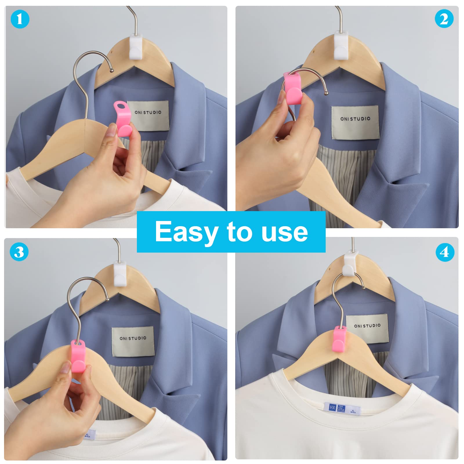 100 PCS Hanger Connector Hooks  Hangers Space Saving  Hanger Hooks  Hanger Clips for Plastic Hangers(5 Color)