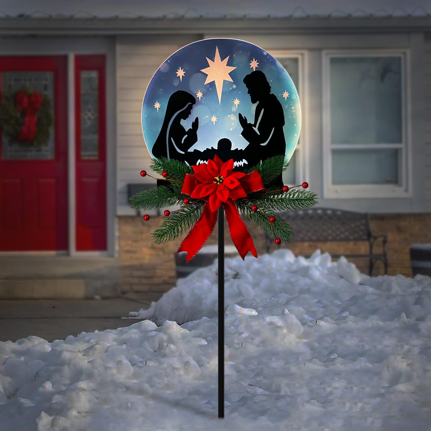 VV-Ladybug Christmas Jesus Solar Garden Stake Decor Outdoor Waterproof LED Lighted Yard Art Religious Xmas Decor for Patios Cour