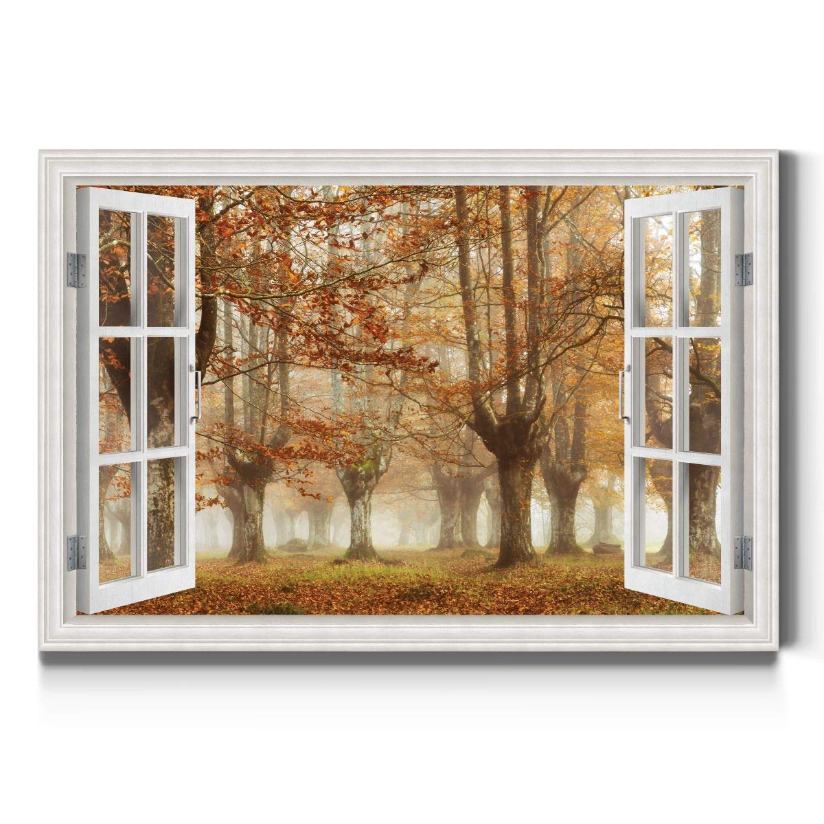 Renditions Gallery Canvas Nature Wall Art Home Paintings & Prints Autumn Misty Forest Romantic Modern Window View Canvas Wall Ha