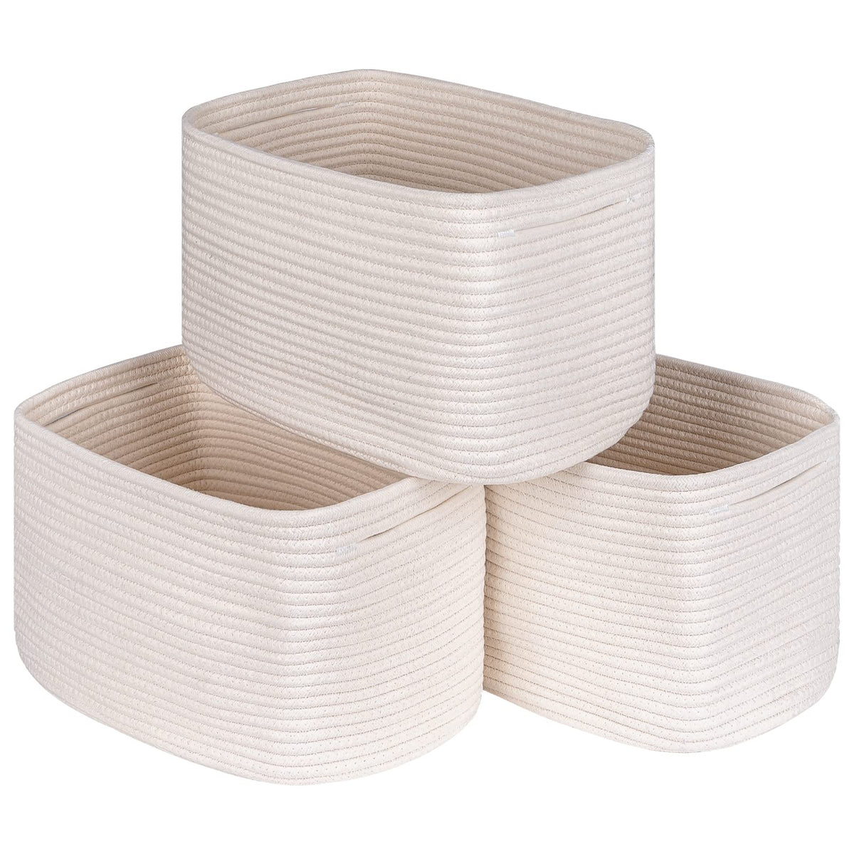 Kriitools Off White Storage Cubes Baskets Bins For Shelves Set Of 3, Rectangular Closet Storage Cube Baskets, Skin-Friendly Wove