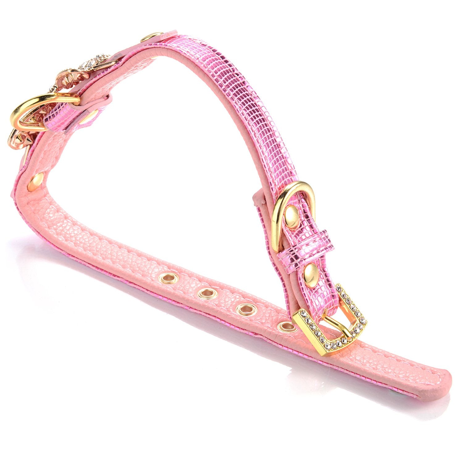 Lovpe Gold Bling Diamond Giltter Leather Fashion Collar With Ring For Tags For Small Dogs,Cat,Puppy And Kitty Walking Travel Par