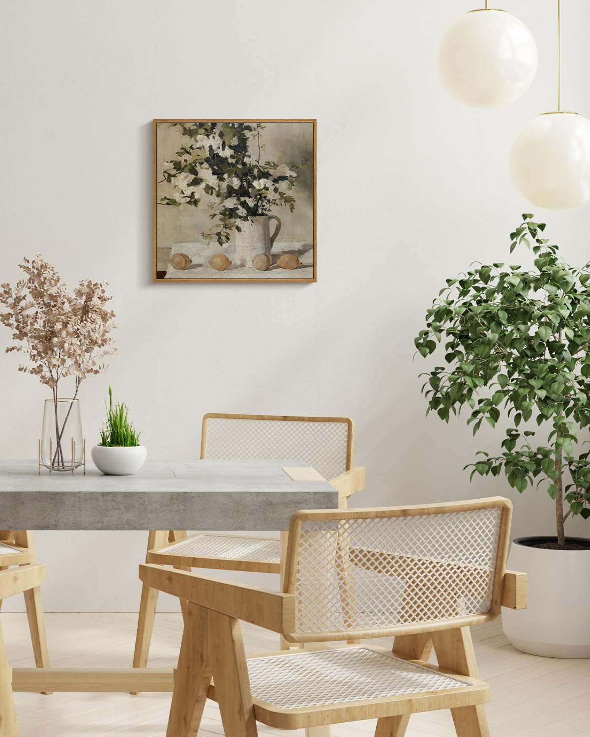 Viyyiea Floral Square Large Framed Wall Art, Flowers And Lemons Vintage Art Decor Room Aesthetic, 16X16 Inch Canvas Print Art, F