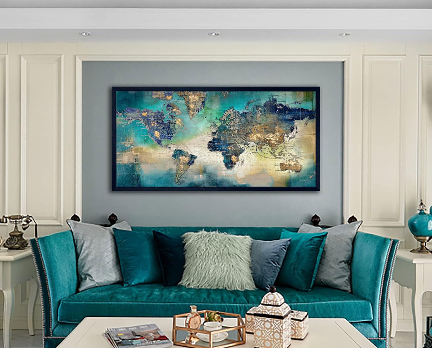Large World Map Canvas Prints Wall Art For Living Room Office ''29X58 ...