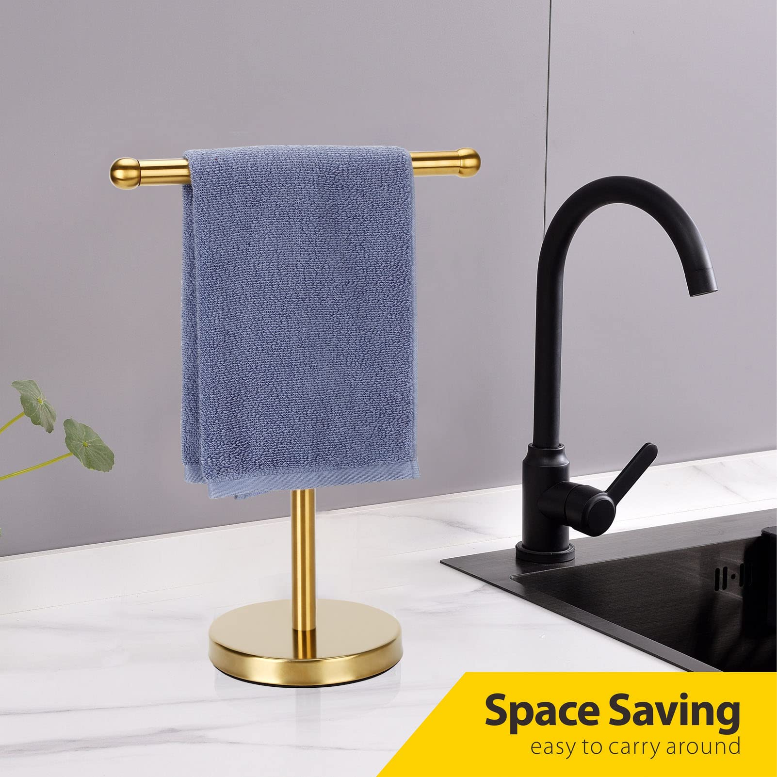 Hand Towel Holder Gold  Hand Towel Rack Stand with Heavy Weighted Base  Countertop Hand Towel Holder Stand for Bathroom SUS304 Stainless Steel (Gold)
