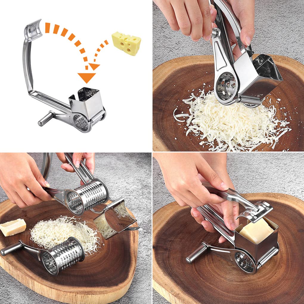 Kitchen Tools Hand Crank Shredder Butter Cheese Grater, Stainless Steel Rotary Grater Handheld Rotary Cheese Grater With 4 Stain