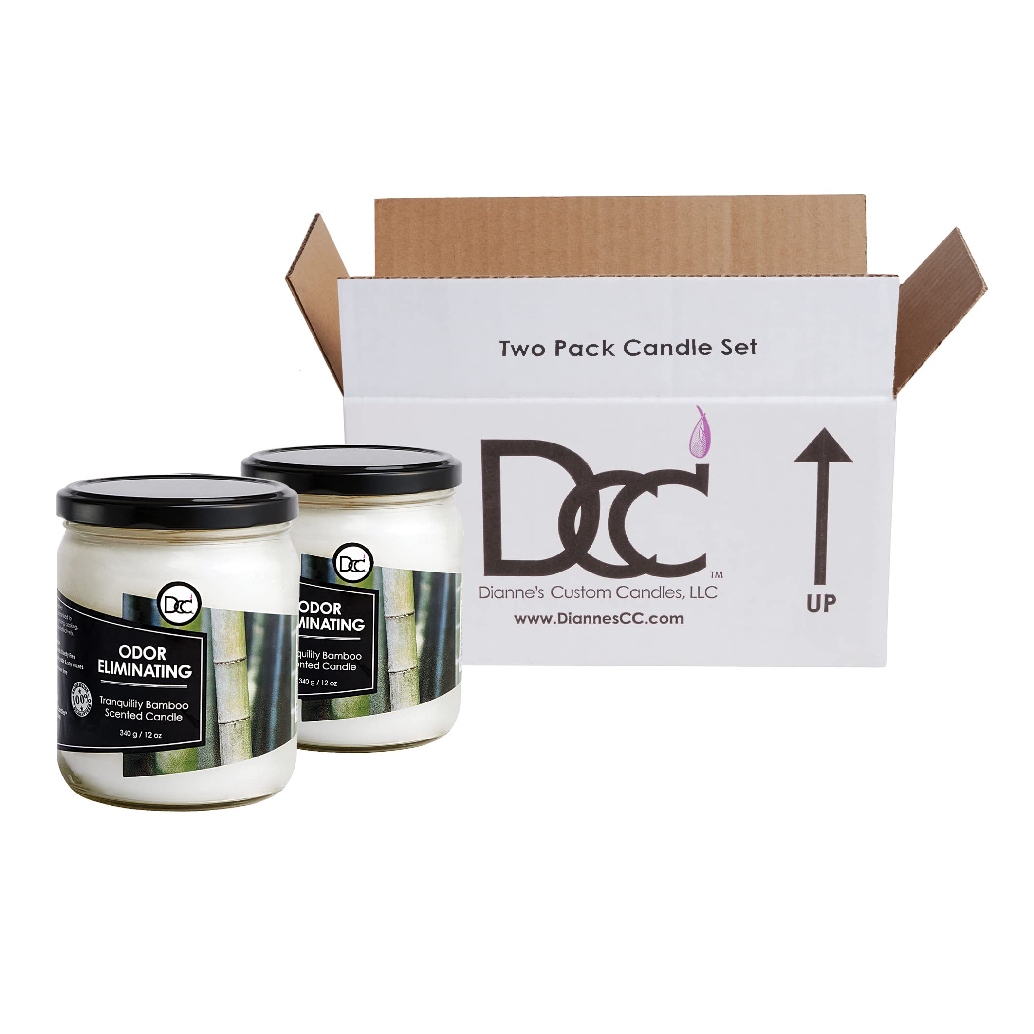 Bamboo Two Pack Odor Eliminating Highly Fragranced Candles - Eliminates 95% of Pet, Smoke, Food, and Other Smells Quickly - Up t