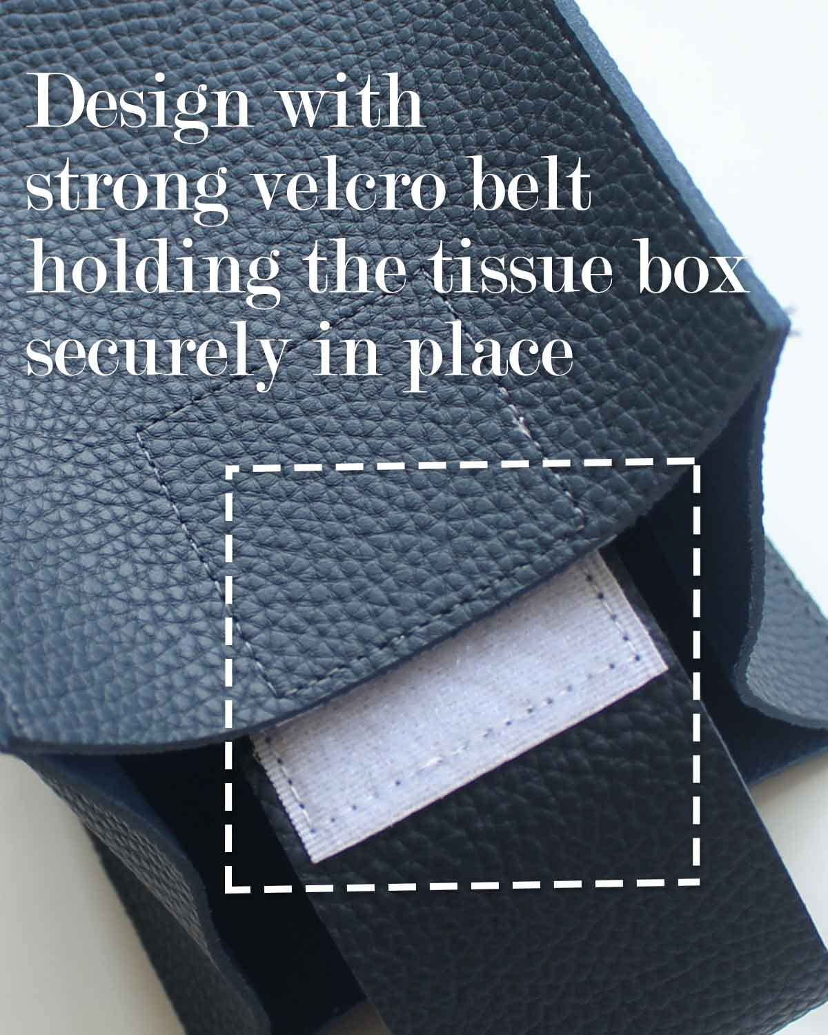 Tissue Box Cover Rectangular Leather - With Bottom Belt [Jesmini, Navy Blue] Modern Pu Leather Rectangle Tissue Box Cover Decora