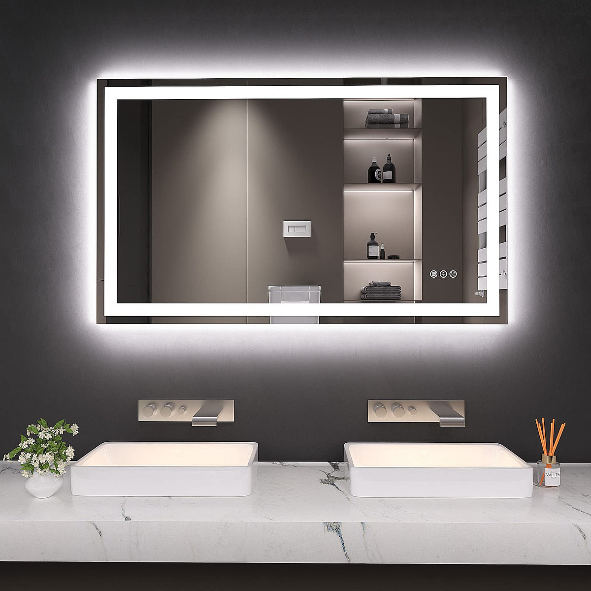 Loaao 40X24 Led Bathroom Mirror With Lights, Anti-Fog, Dimmable, Backlit + Front Lit, Lighted Bathroom Vanity Mirror For Wall, M