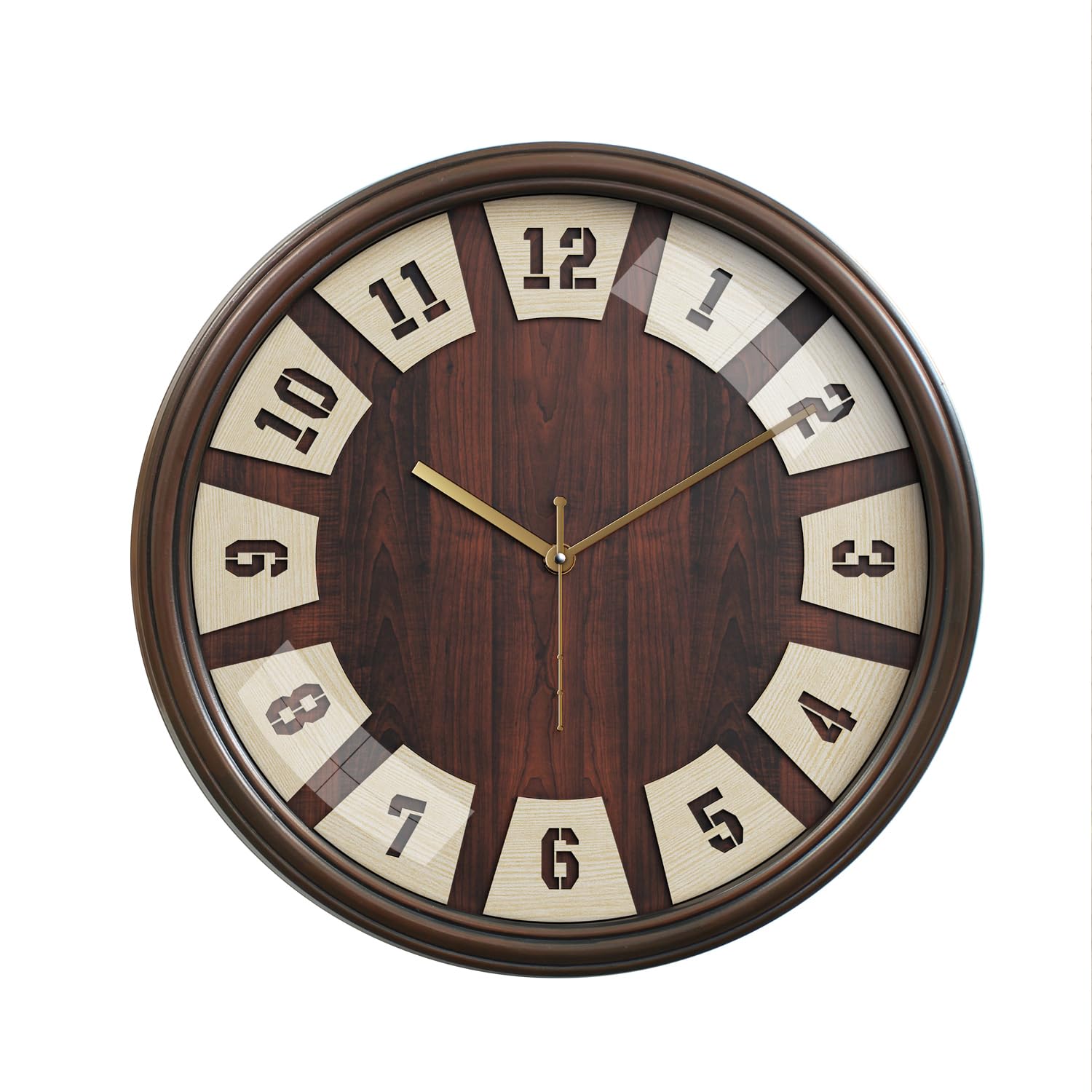 Amazon Brand - Solimo 12-Inch Stylish Numbers Silent Movement Wooden Base Wall Clock (Brown Frame) - Analog