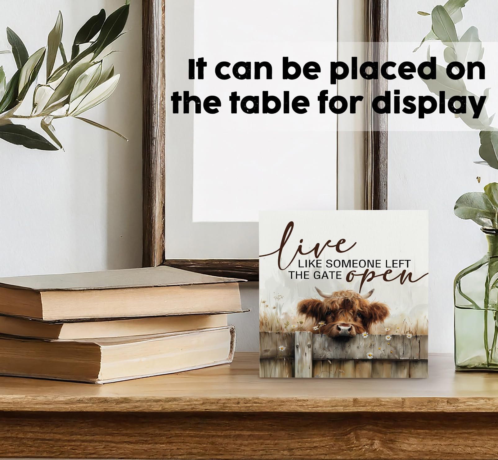 Nitelat Highland Cow Sign - Farmhouse Western Animal Office Kitchen Bedroom Decor,Rustic Farm Live like Someone Left the Gate Op
