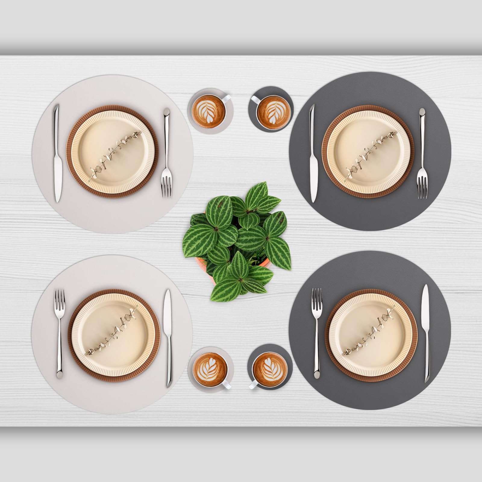 Myir Jun Round Table Placemats Set Of 6 Faux Leather Place Mats And Coasters 15 Inch Round Placemats Dual Sided Placemats Non-Sl