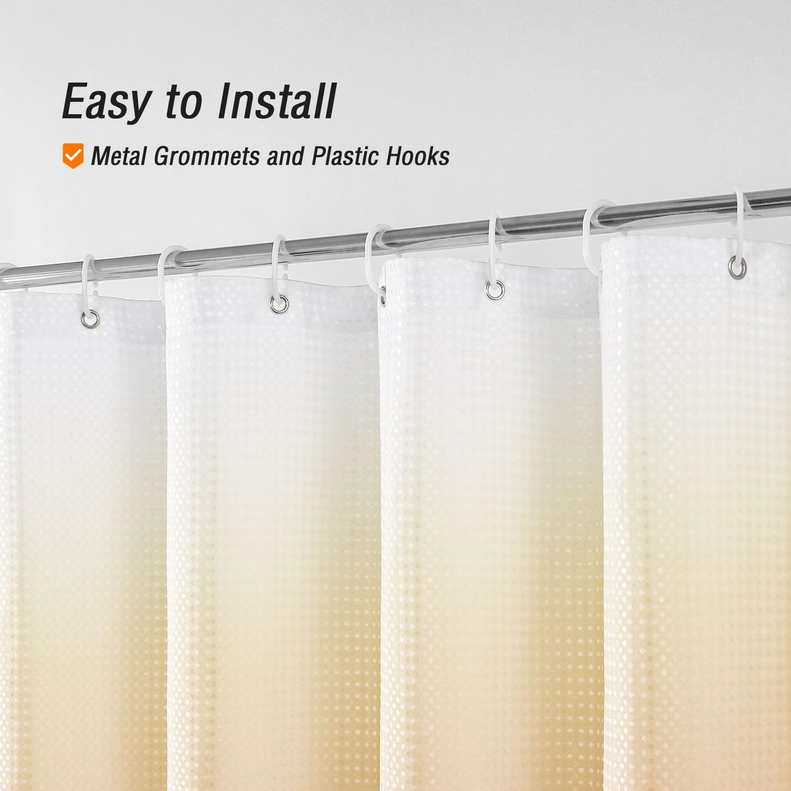 Gibelle Orange Shower Curtain, Ombre Waffle Weave Fabric Shower Curtain For Bathroom Set With Hooks, Water Repellent And Machine