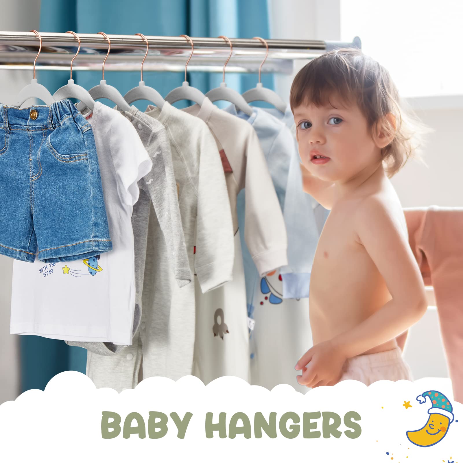 HOUSE DAY Velvet Baby Hangers for Closet  Kids Hangers Velvet 60 Pack  Non Slip Toddler Hangers 11.8 Inch  Cute Baby Clothes Hangers  Durable Childrens Hangers Newborn Hangers for Baby Clothes- Gray
