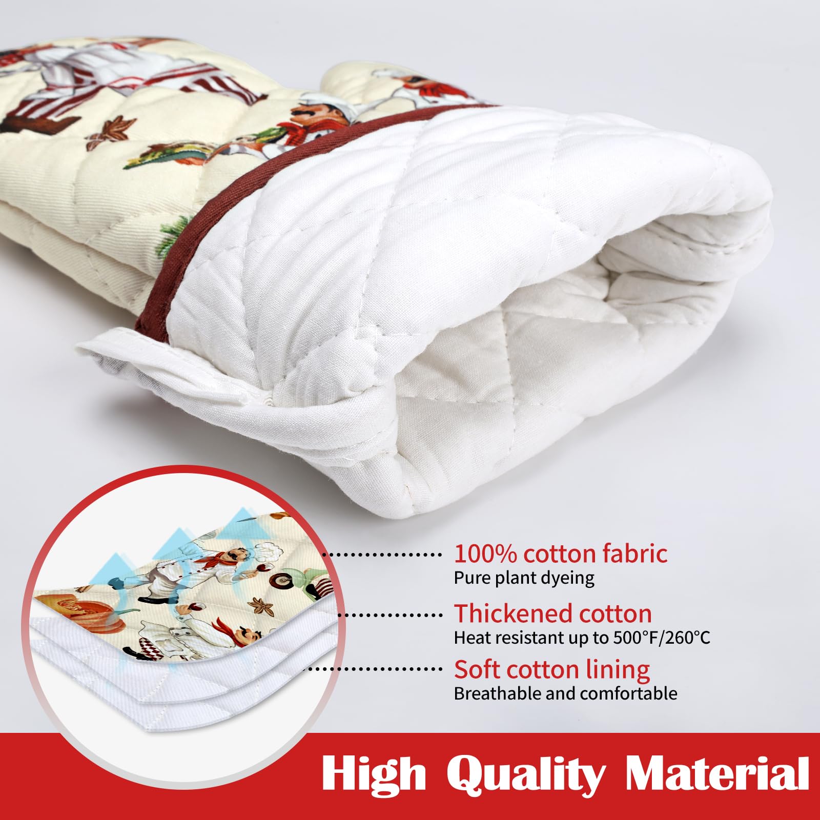 Arquiel Chef Oven Mitts And Pot Holders Sets 2Pcs, 100% Cotton Heat Resistant, Extra Long Oven Gloves Potholder For Kitchen Cook