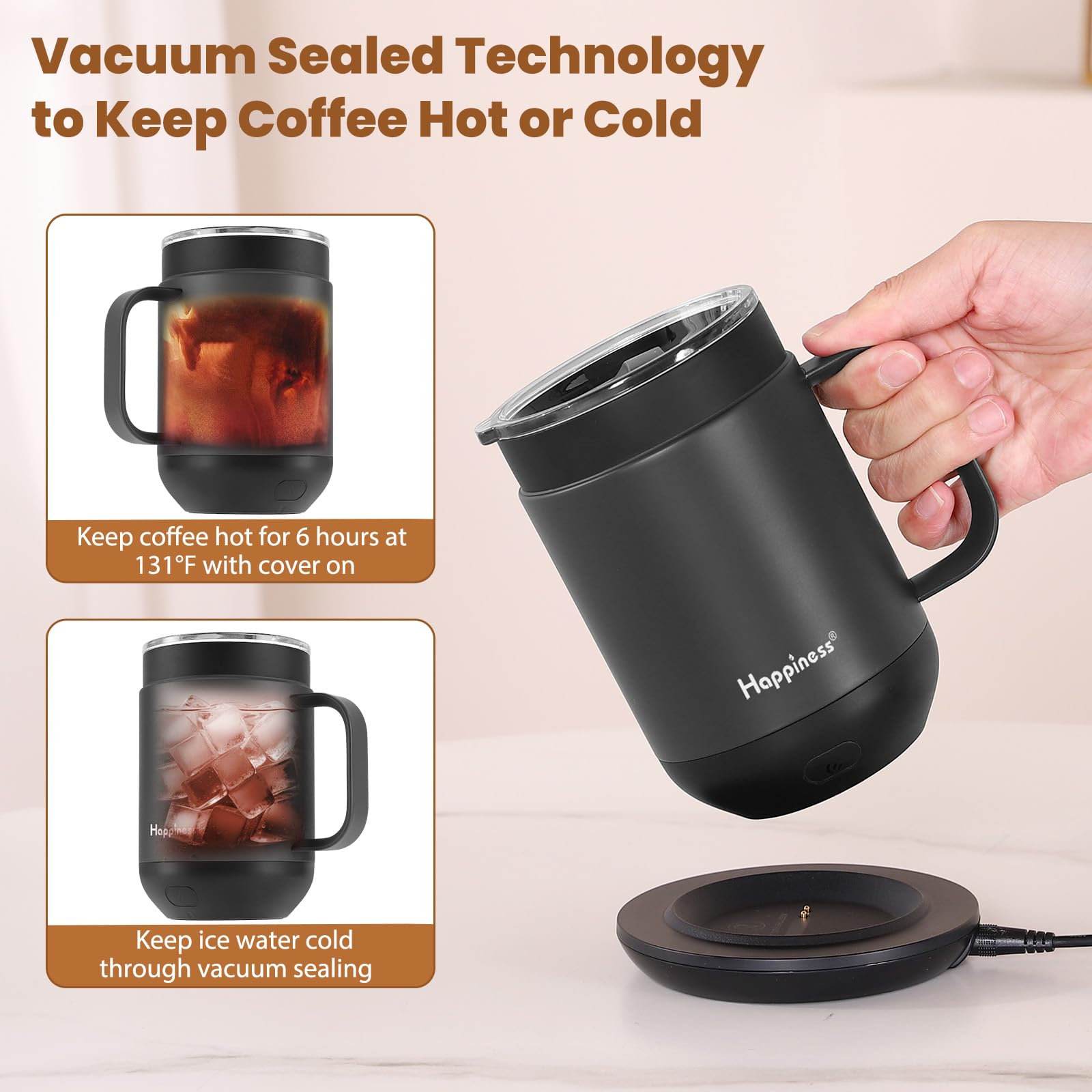 Smart Heated Coffee Mug,16oz Rechargeable Electric Self Heating Temperature Control Coffee Cup