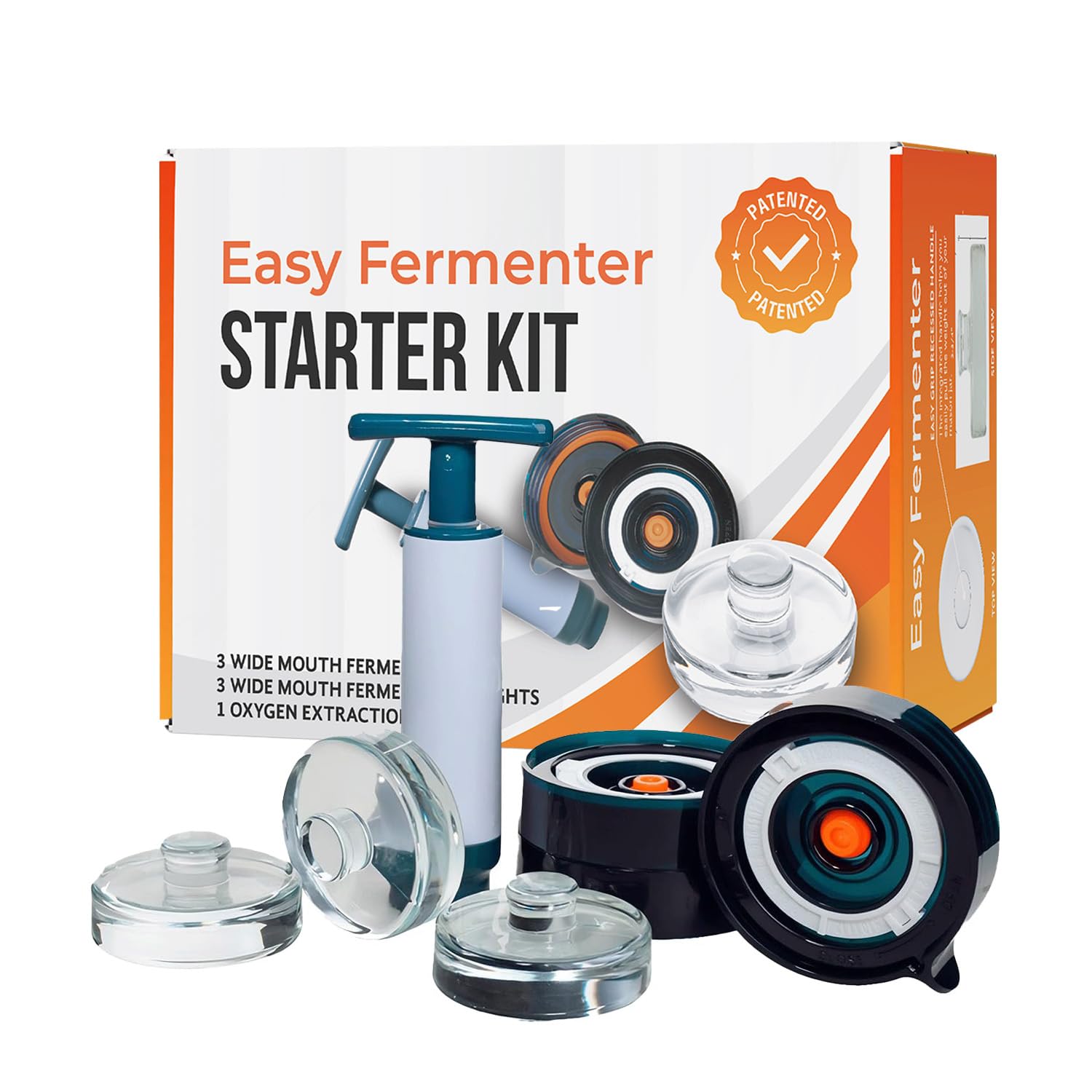 Easy Fermenter Fermentation Lids Starter Set, Includes 3 Airlock Fermentation Lids and 3 Glass Weights, Sauerkraut Fermenting Ki