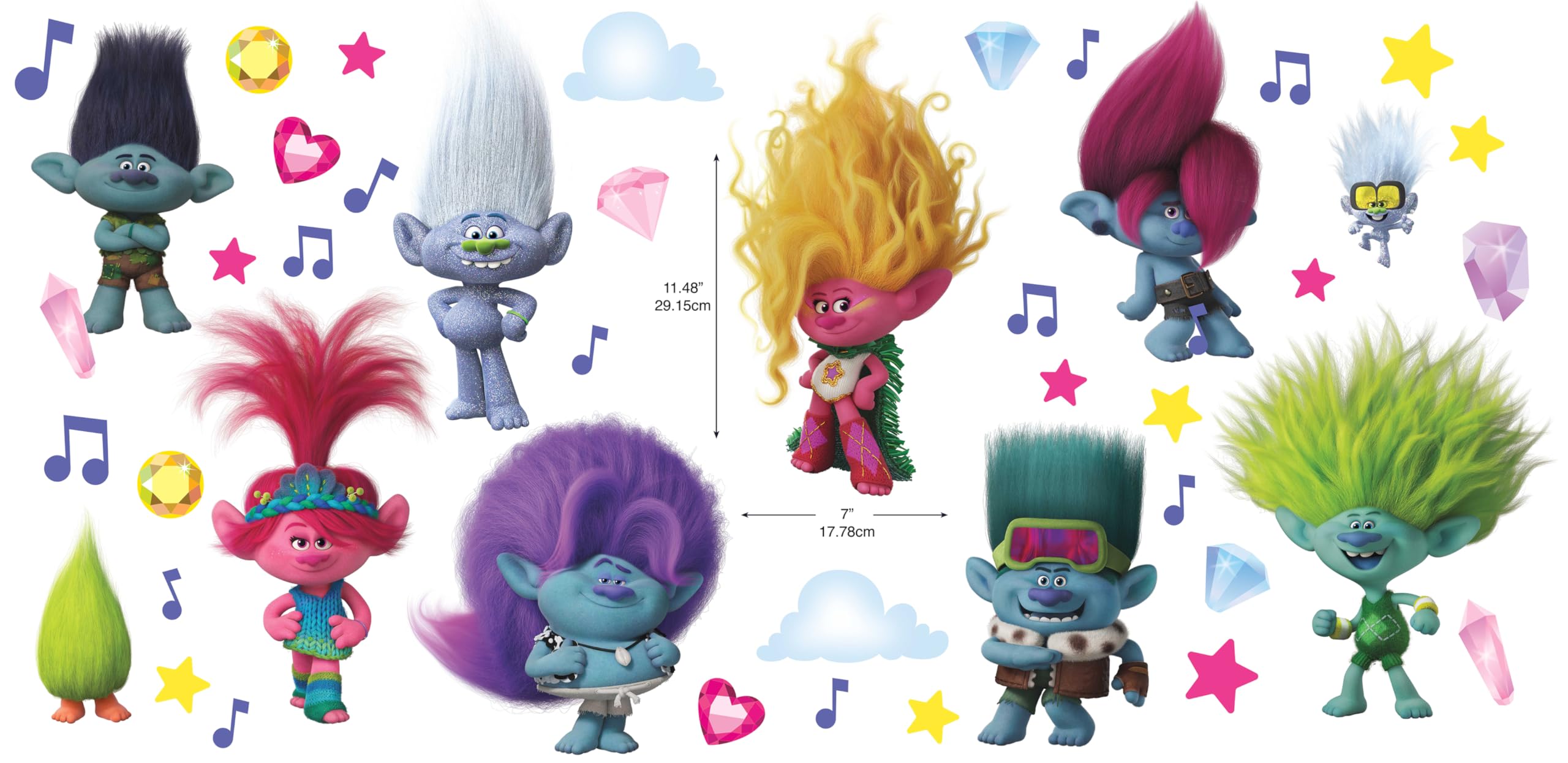 Dreamworks Trolls 3 Band Together With Glitter Wall Decal By Roommates, Rmk5435Scs