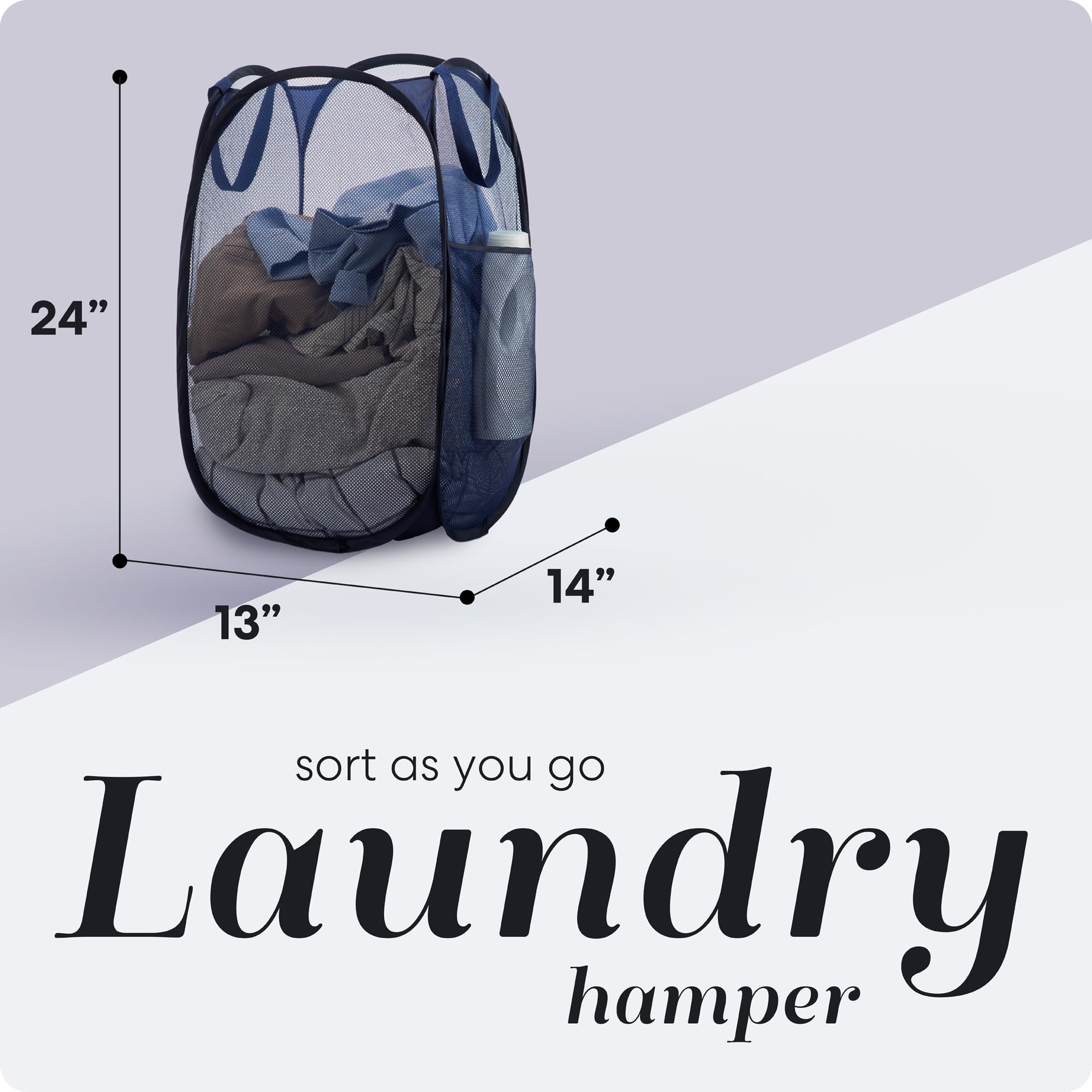 Handy Laundry Collapsible Mesh Foldable Hamper 14 X 14 X 24 Navy Blue
