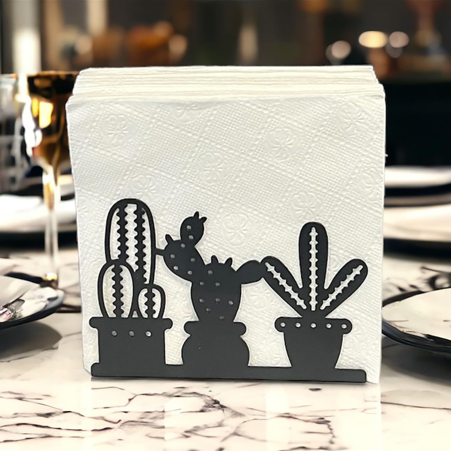 Decorelax Metal Napkin Holder For Home Kitchen Restaurant Picnic - Cactus Design Tabletop Paper Organizer Upright Tissue Dispens