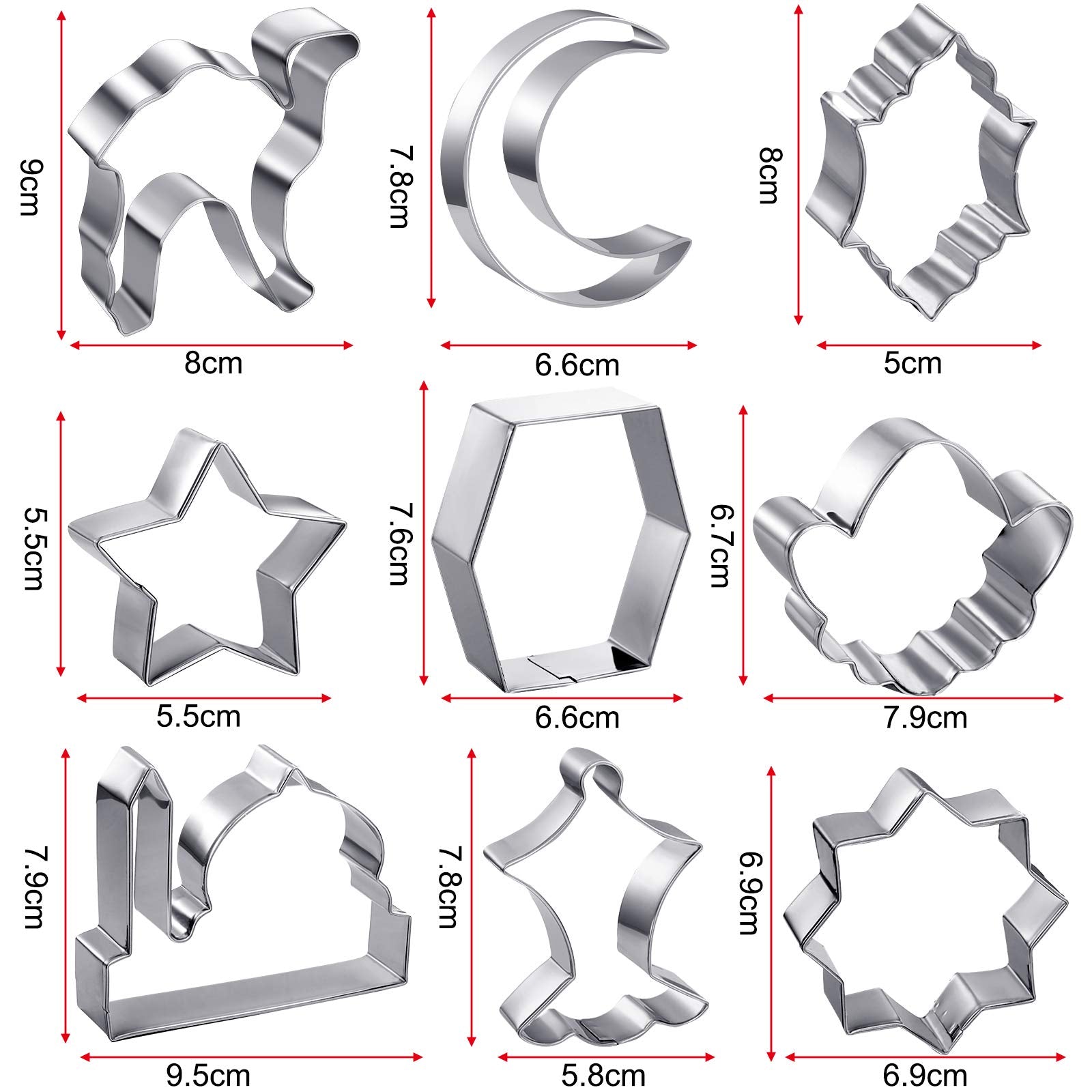 9 Pieces Eid Mubarak Cookie Cutters Eid Ramadan Biscuit Molds Diy Biscuit Cutters Stainless Steel Fondant Cutters With Lantern C