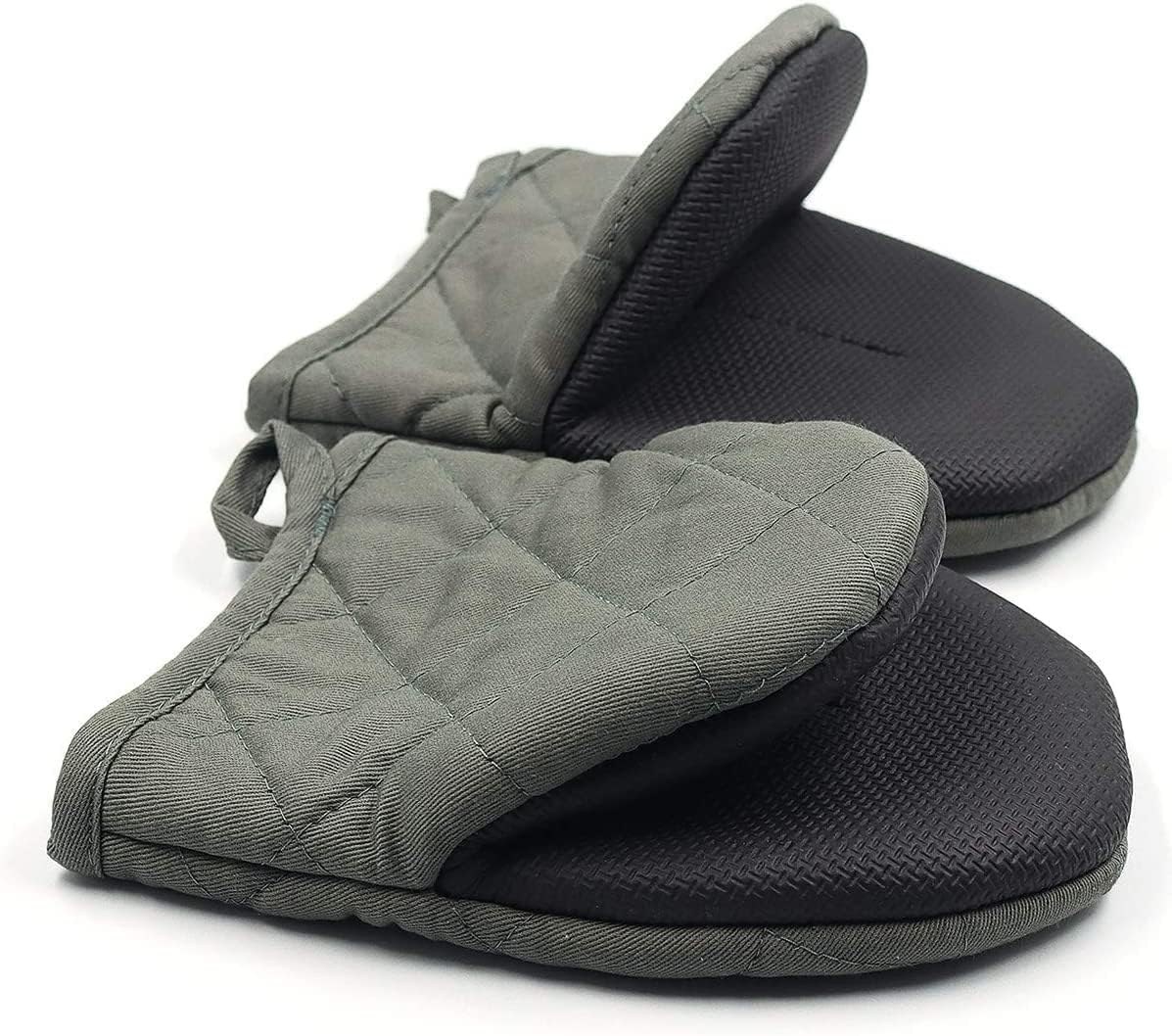 1 Pair Short Oven Mitts, Heat Resistant Silicone Kitchen Mini Oven Mitts For 500 Degrees, Nonslip Grip Surfaces And Hanging Loo