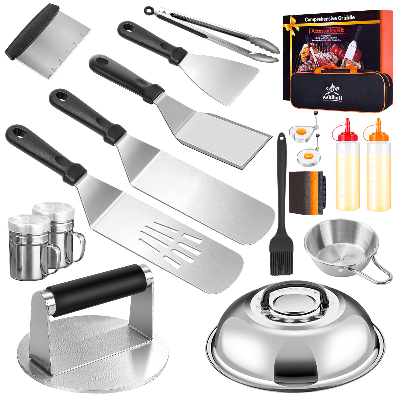Griddle Accessories Bbq Grill Set - 20Pcs Stainless Steel Barbecue Tools Kit For Blackstone With Griddle Spatula Basting Cover G