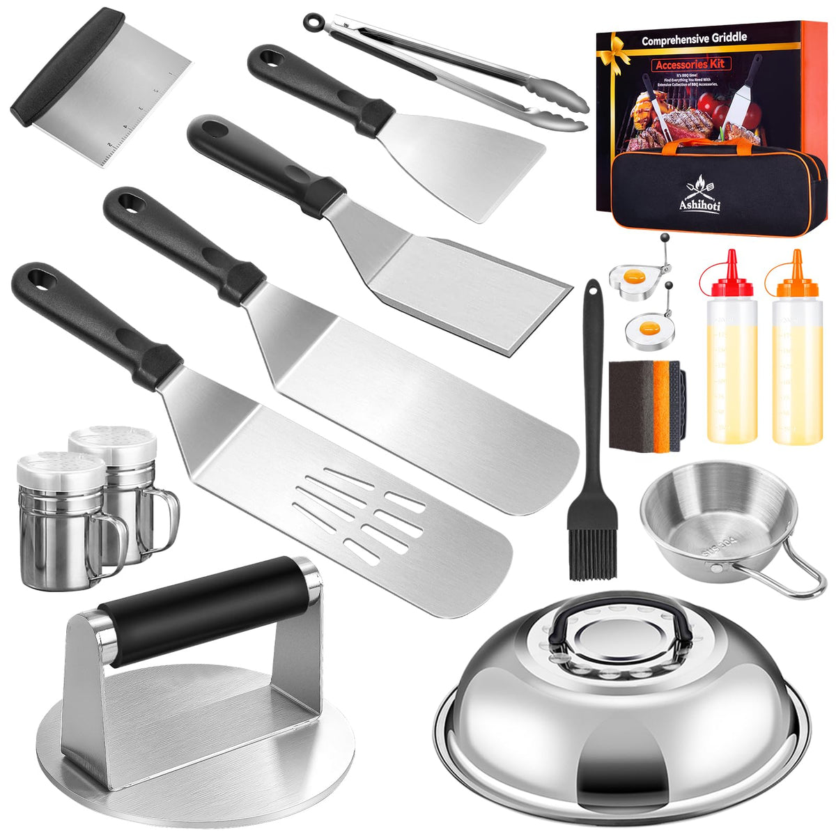 Griddle Accessories Bbq Grill Set - 20Pcs Stainless Steel Barbecue Tools Kit For Blackstone With Griddle Spatula Basting Cover G