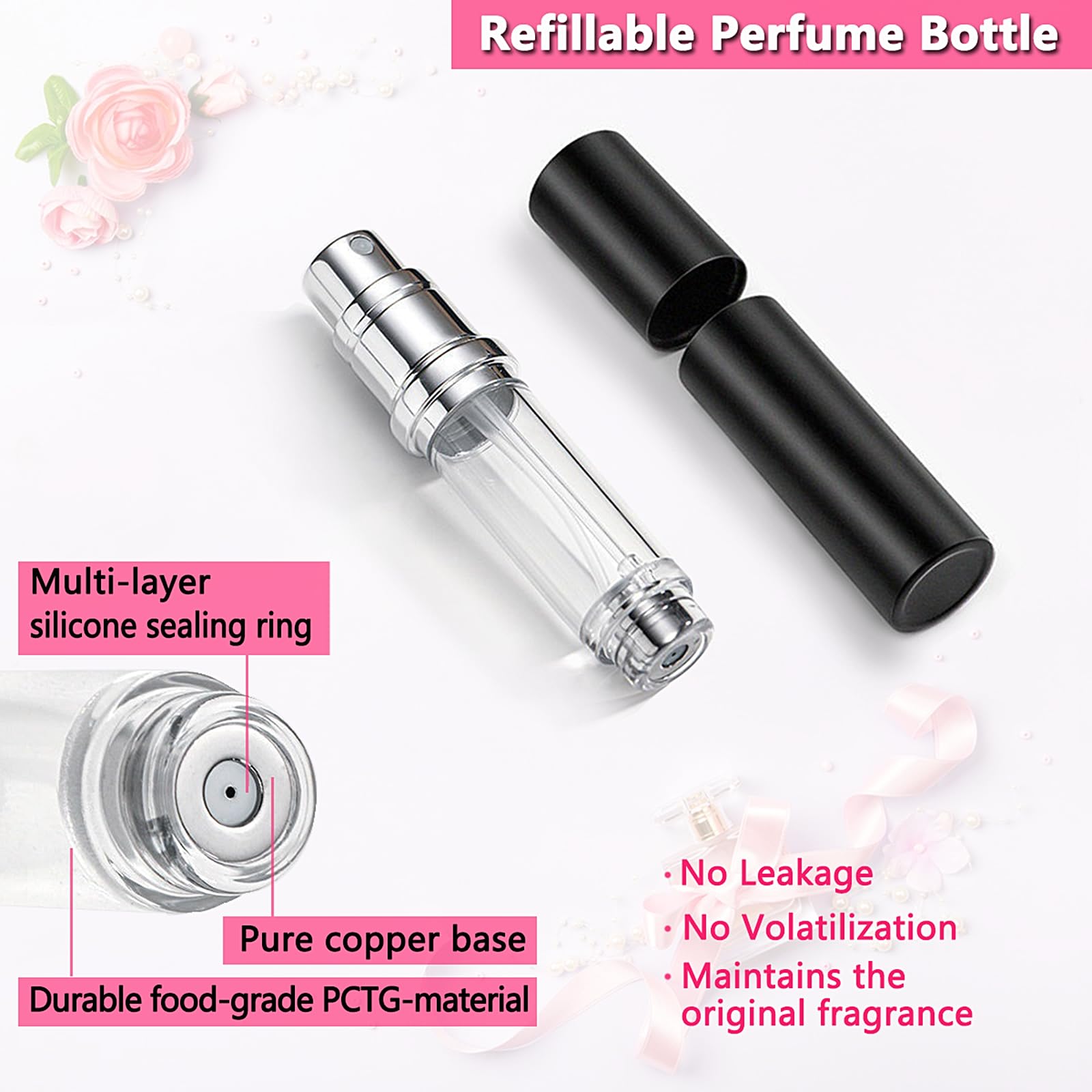 Antokx Travel Perfume Bottle Refillable Atomizer - 5Ml Perfume Atomiser, Pocket Perfume Dispenser, Leakproof Portable Perfume Sp