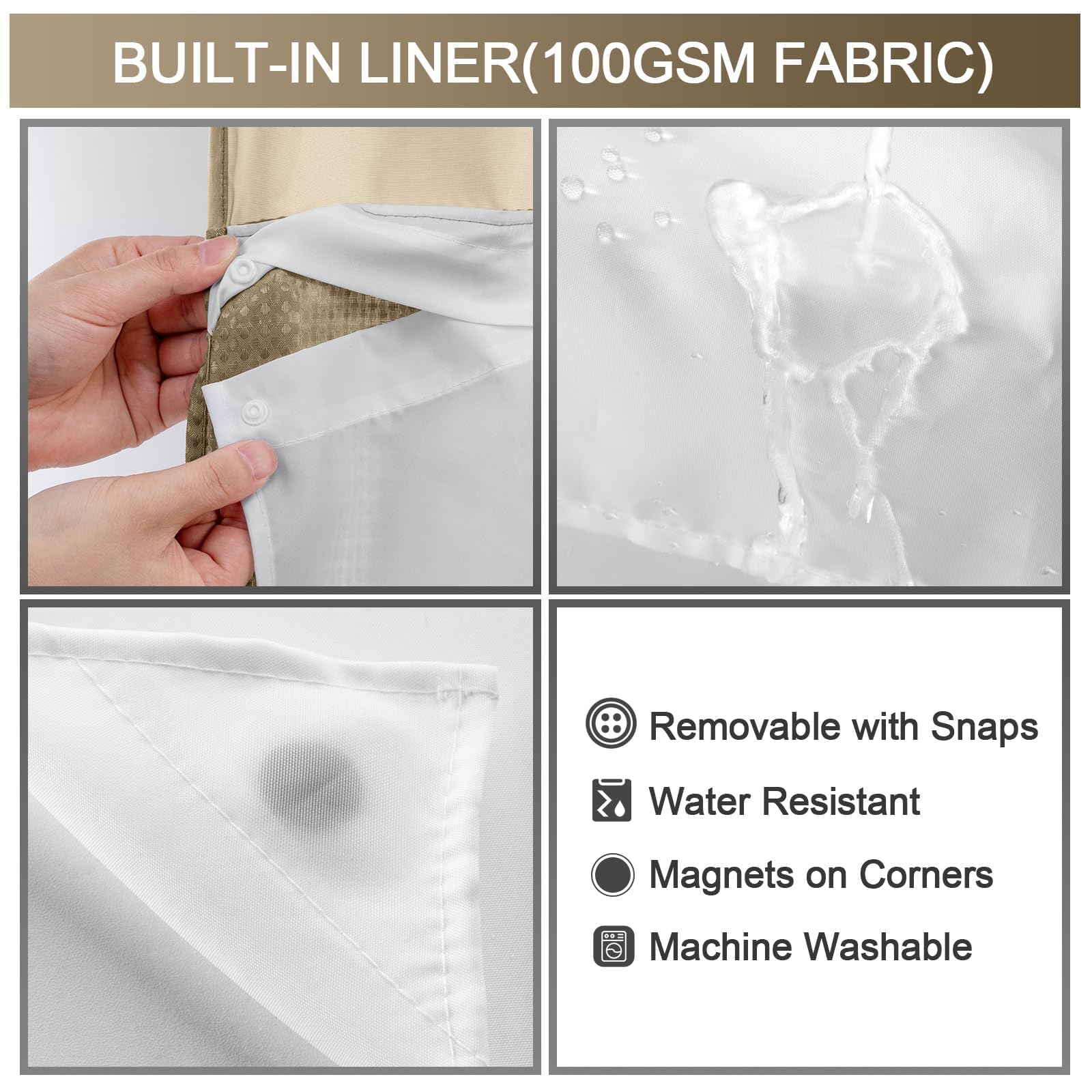 Yellyhommy No Hook Shower Curtain With Snap In Liner Set Less Time Waffle Shower Curtain For Bathroom (Beige, 81'' L X 72'' W)