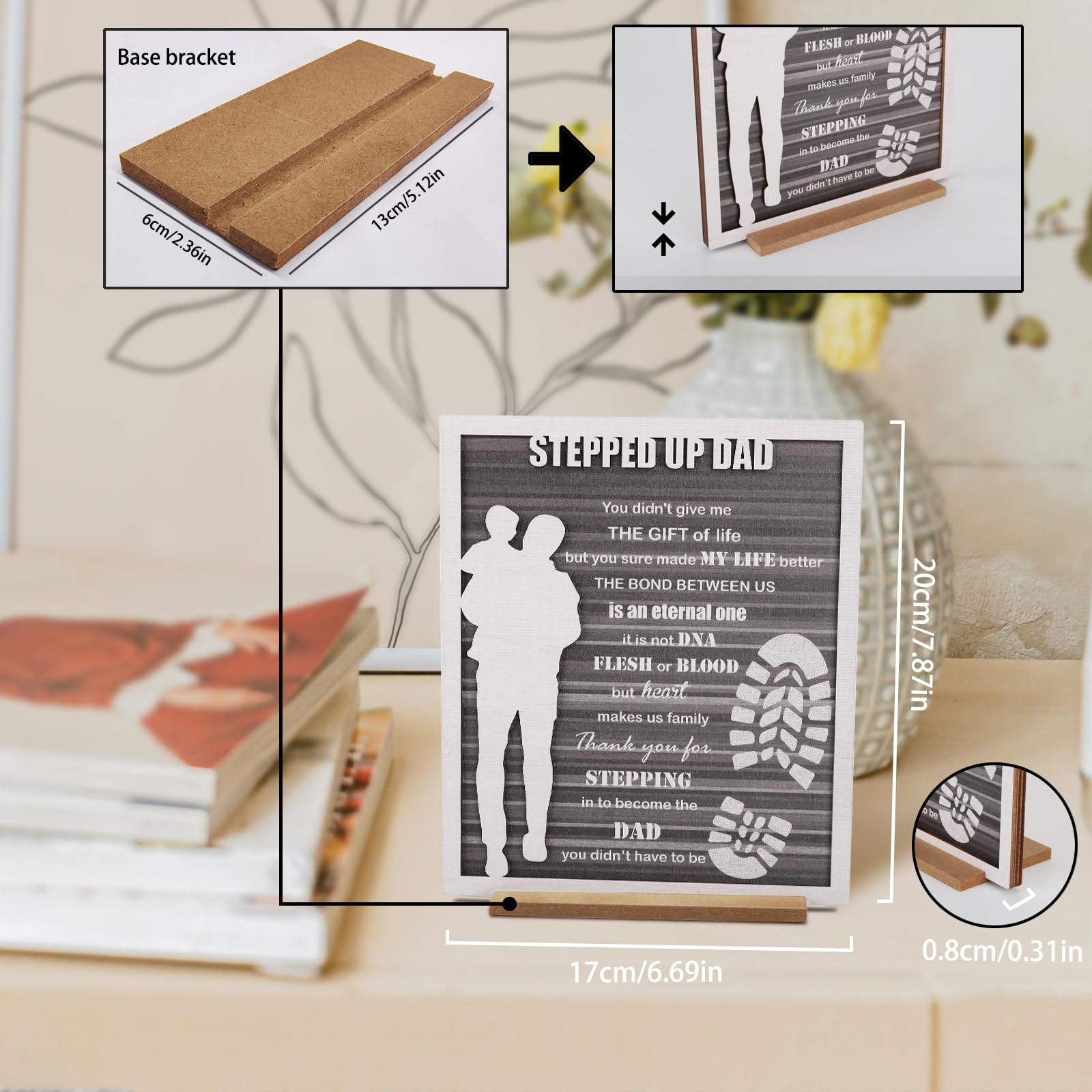 Fathers Day Step Dad Thank You Plaque - Gifts for Stepdad from Step Daughter Step Son, Step Father Birthday Gifts - bonus dad Gr
