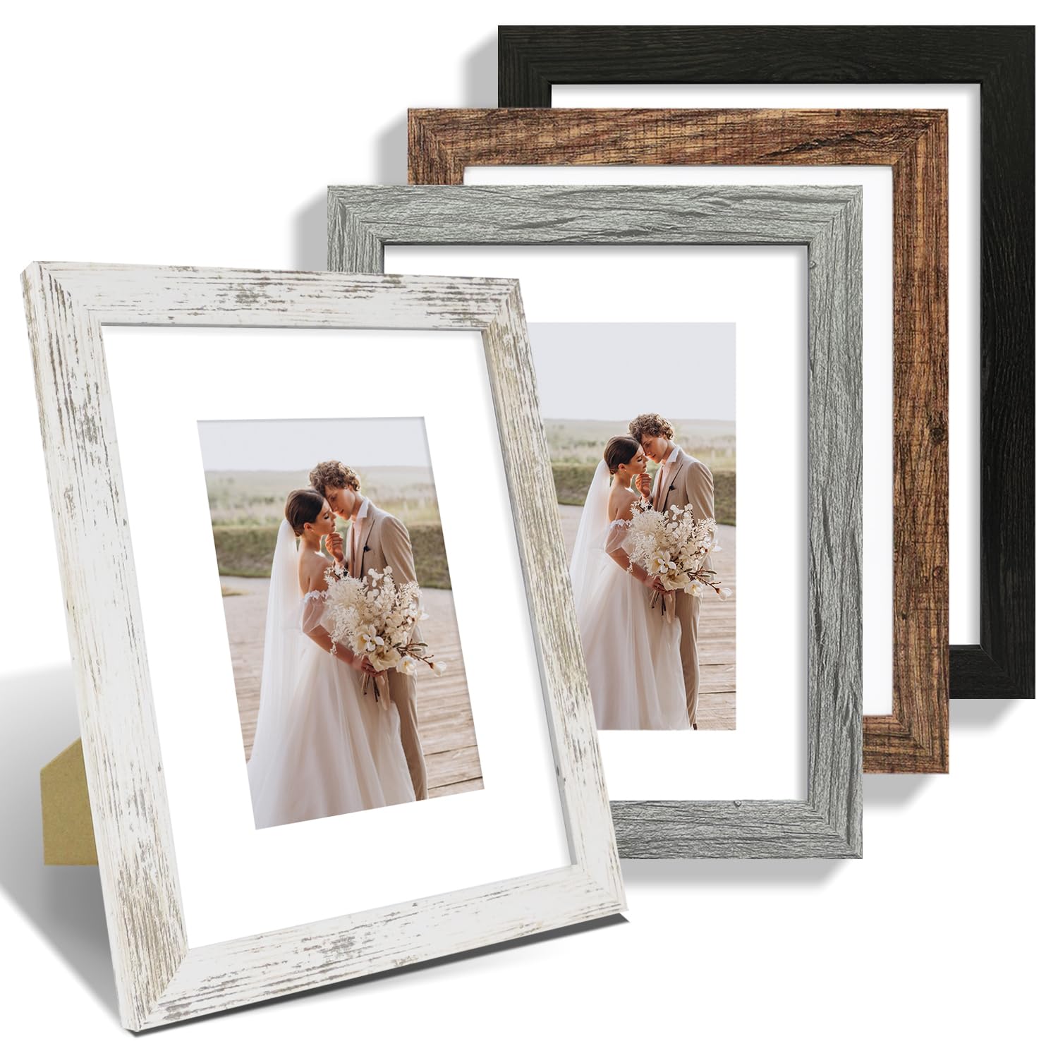 Hongkee 8x10 Picture Frame Set of 4, Made of Real Glass and Multicolour Wooden Frame, 8 by 10 Photo for Wall or Tabletop - Displ