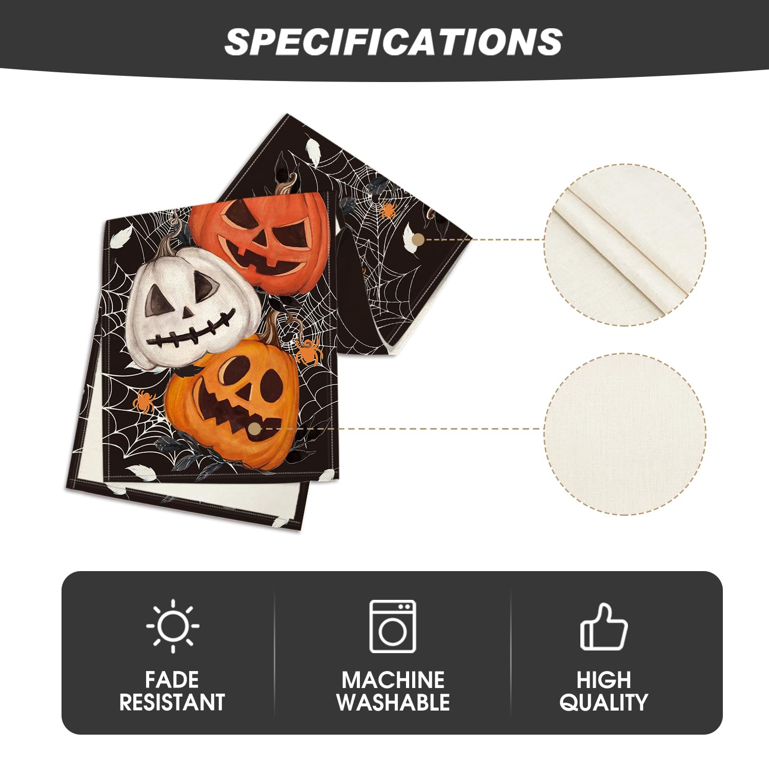 Artoid Mode Black Pumpkins Spider Web Leaves 2Pcs Halloween Table Runner, Seasonal Fall Kitchen Dining Table Decoration Home Par