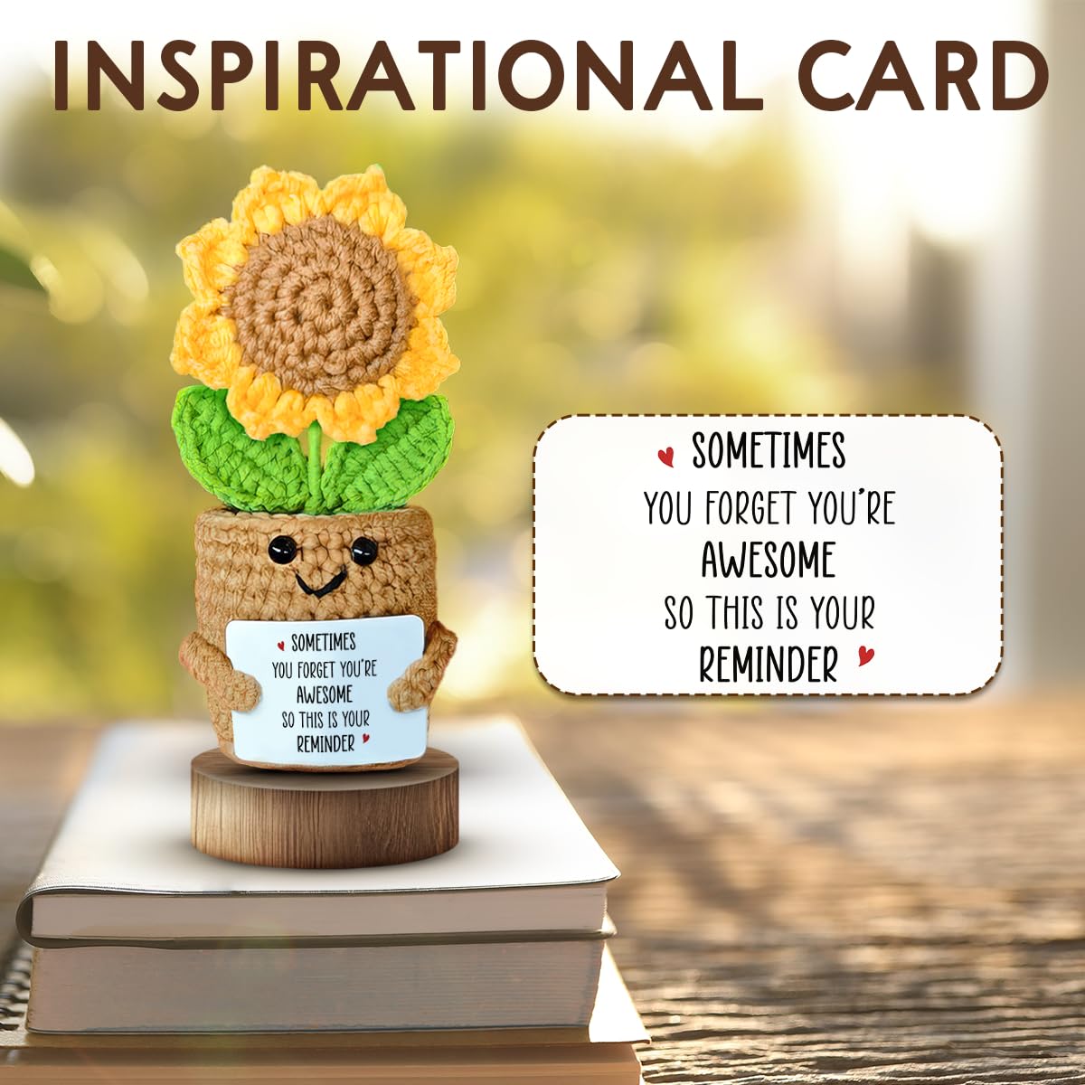 SOL VIBES Birthday Gifts for Women Friendship - Sunflower Crochet - Cute Handmade Positive Plant - Uplifting Thinking of You Enc