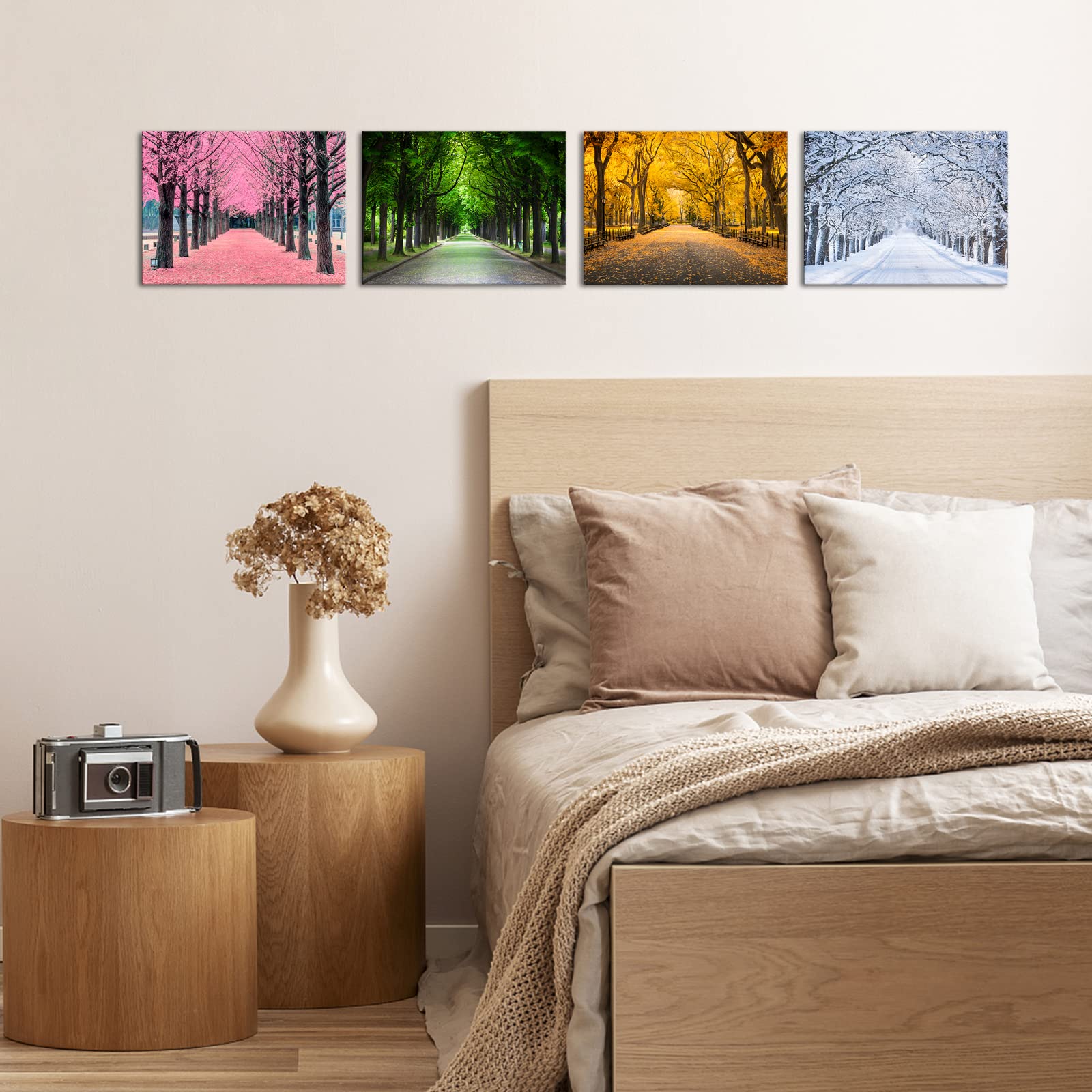 Ilooklike 4 Panels Colorful Trees Canvas Wall Art Four Season Picture Prints Spring Summer Fall Winter Nature Scenery Mural Pain