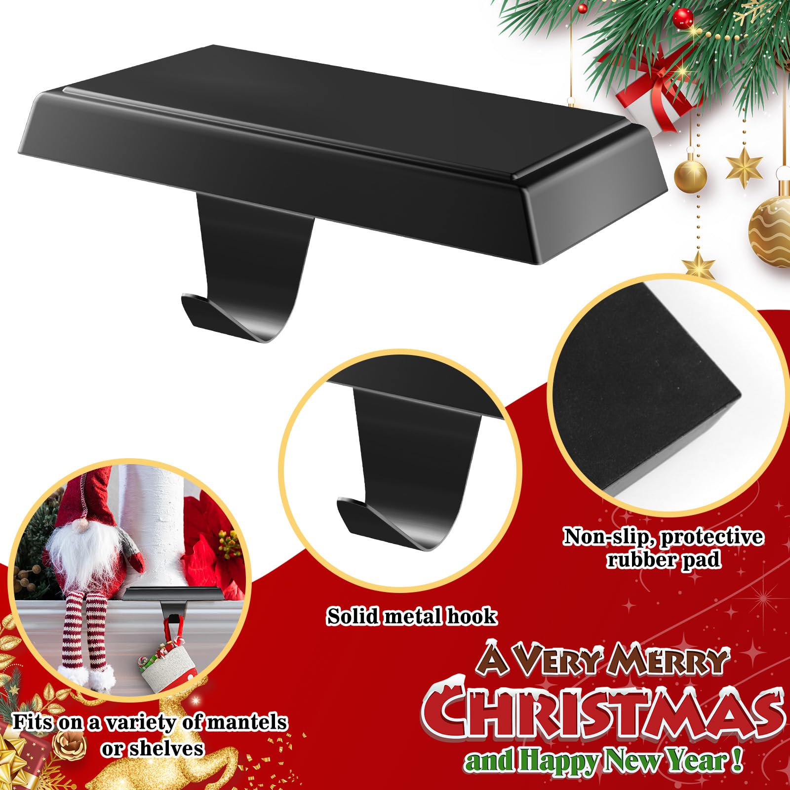 Tcevily 4 Pack Christmas Stocking Holder Bases - Mantel Stocking Hangers Hanging Hooks for Fireplace Stand Holder Weighted Hange