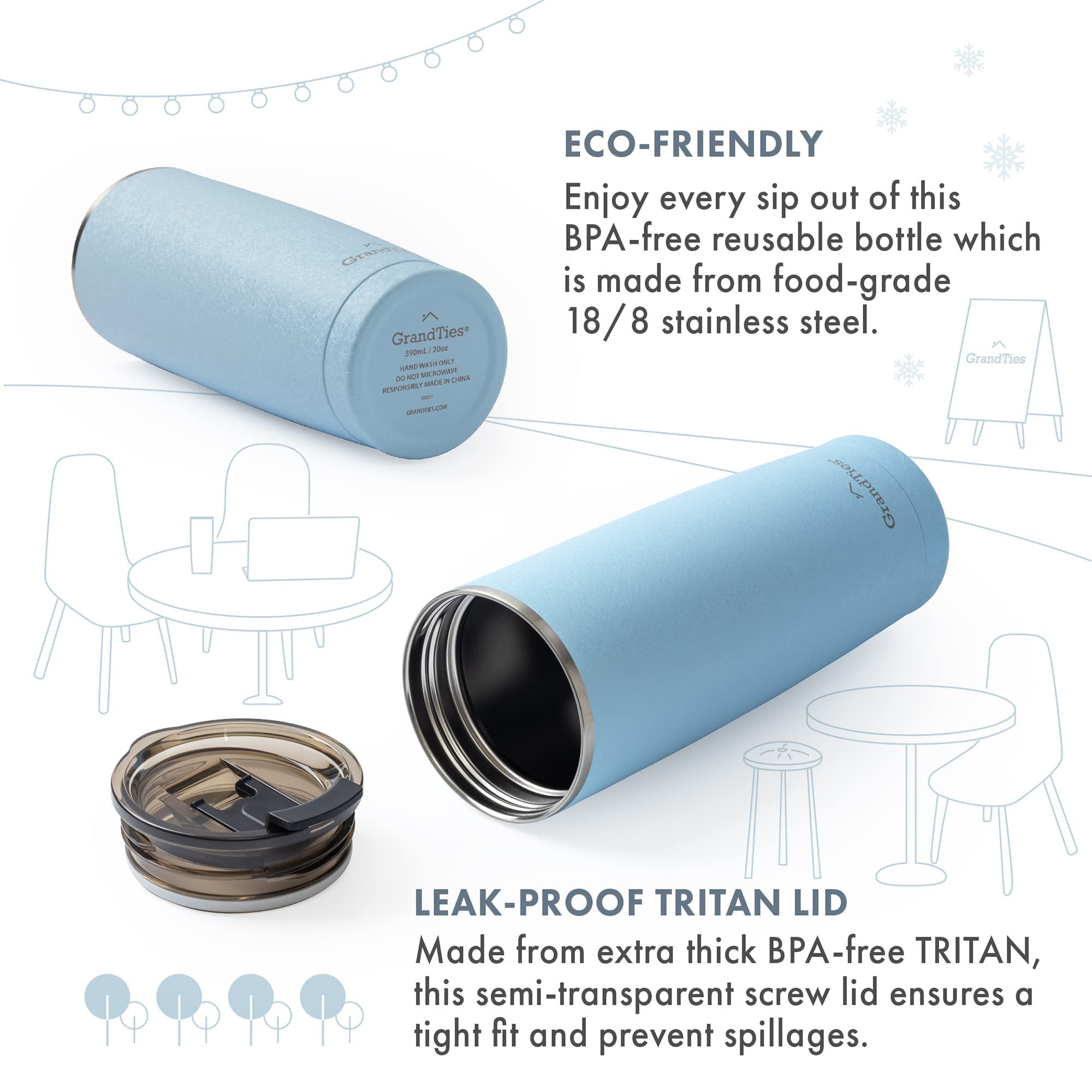 Grandties Insulated Coffee Tumbler Cup W/Tritan Lid | Leak Proof, Reusable, Double Walled Vacuum Stainless Steel Travel Mug | Th