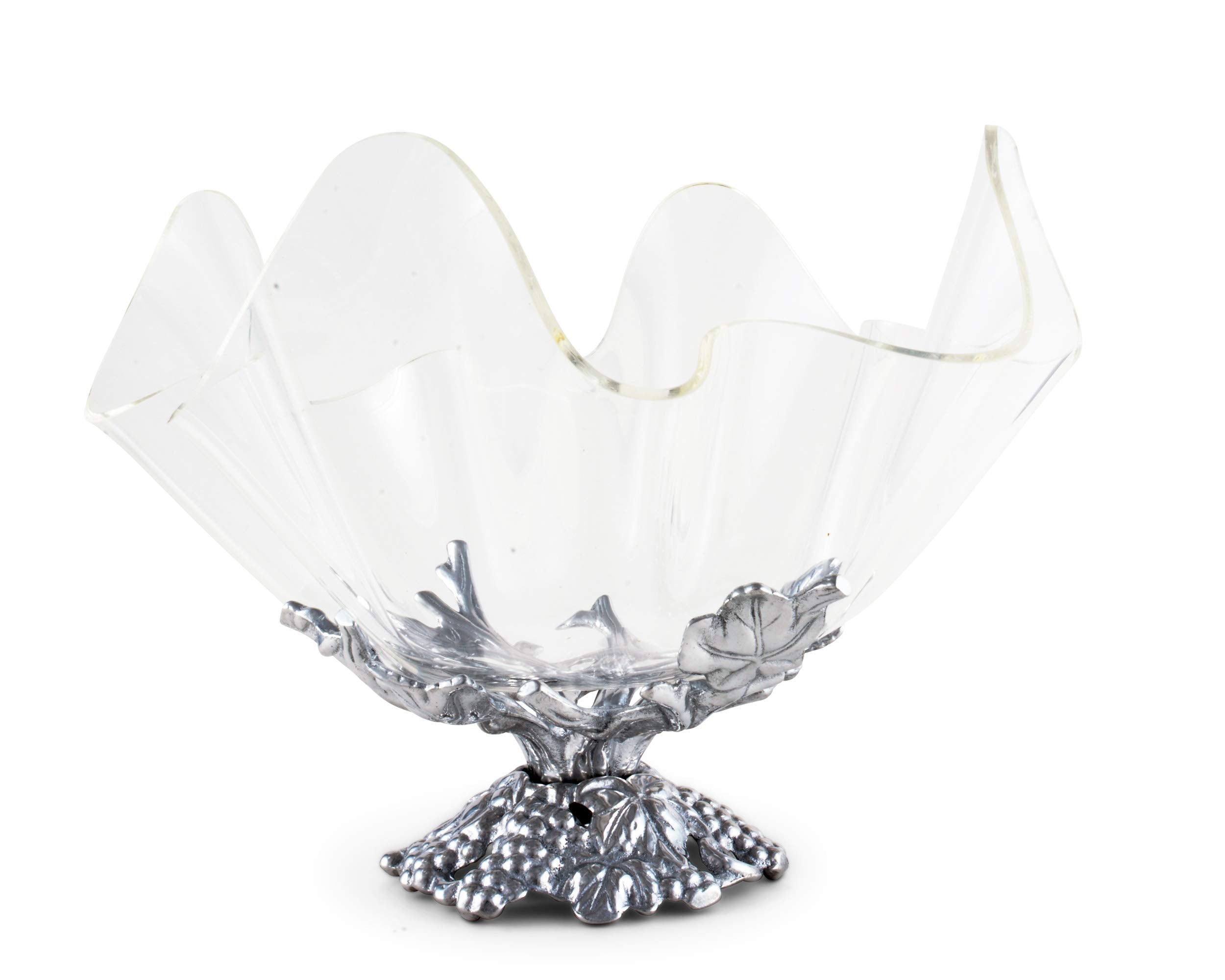 Arthur Court Acrylic Bowl Grapevine Stand Pattern Sand Casted In Aluminum With Artisan Quality Hand Polished Tarnish Free Stand