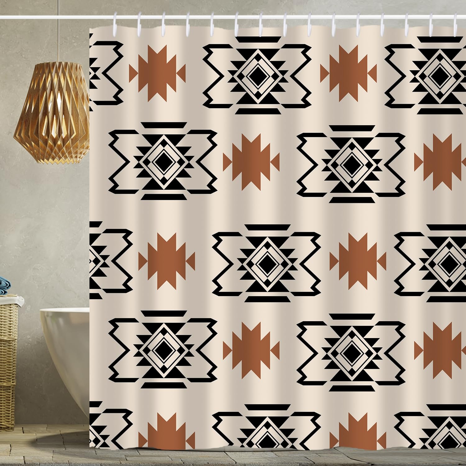 She Love Western Aztec Shower Curtain Boho Abstract Pattern Geometric Vintage Shower Curtain With Hooks 72X72 Inch Waterproof Po
