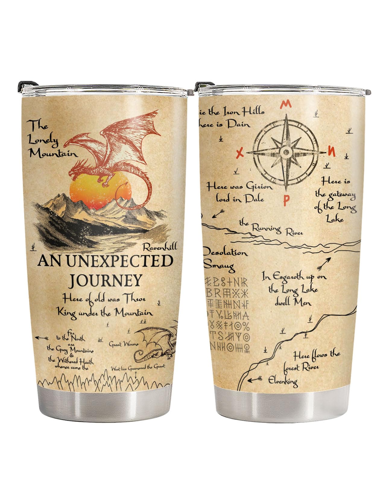 fat mummy Fantasy Dragon Map Tumbler  Epic Journey Inspired Stainless Steel Travel Mug with Lid, Bookish Fan Gift for Men and W