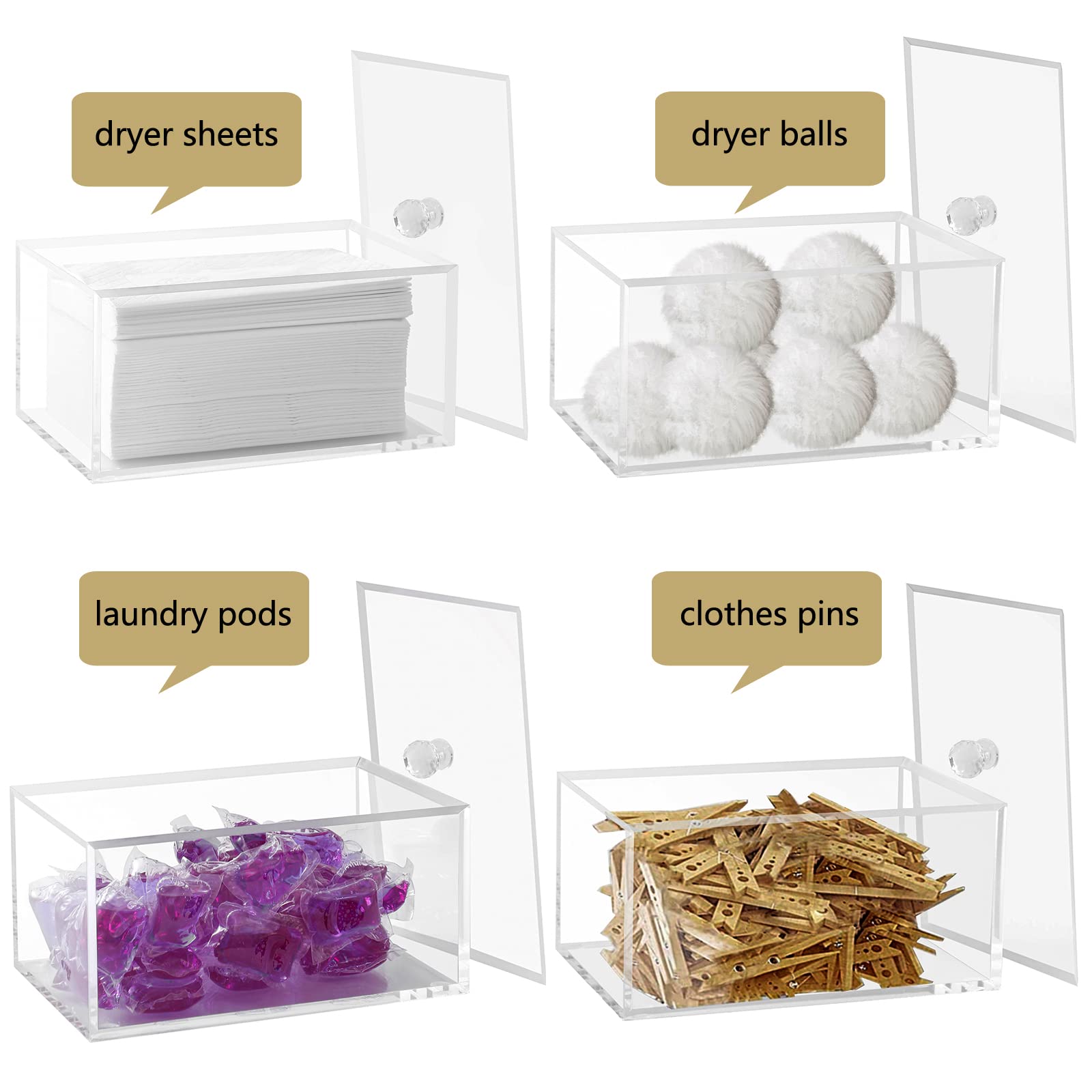 Rejomiik Clear Dryer Sheet Holder Thick Acrylic Dryer Sheet Dispenser Container With Lid For Fabric Softener Sheets, Dryer Balls