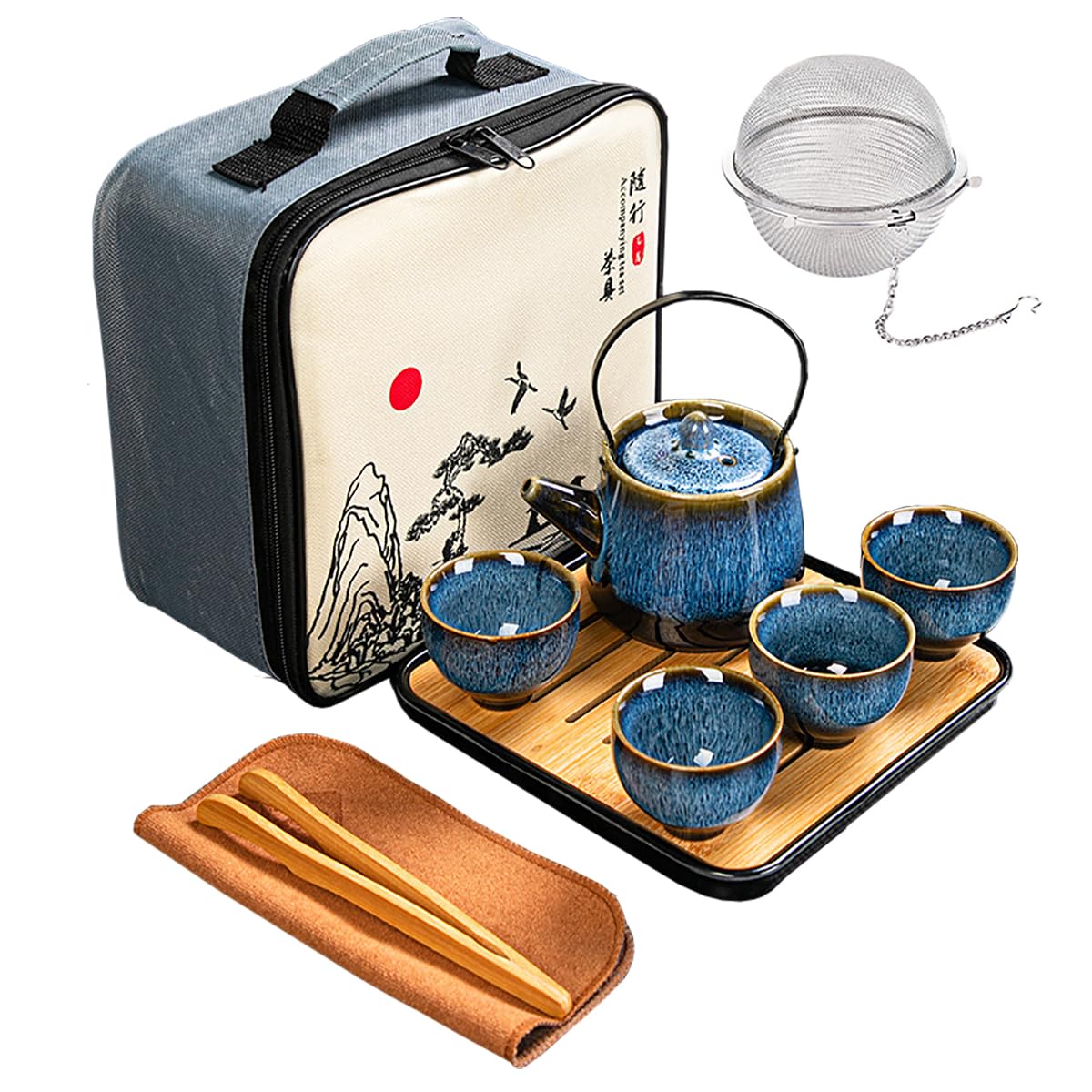 Chinese/Japanese Tea Set, Tea Sets For Women/Adults,Gongfu/Porcelain Tea Set,Tea Tray And Filter Included,Suitable For Picnic An