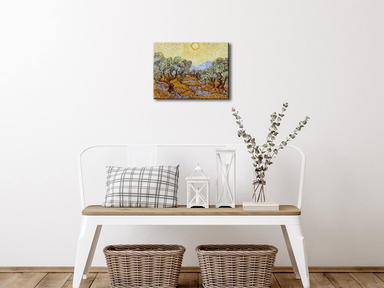 Wieco Art Olive Trees with Yellow Sky and Sun Canvas Print of Vincent Van Gogh Wall Art Paintings Reproduction Field Pictures Artwork for Wall Decor and Home Decorations VAN-0071-3040