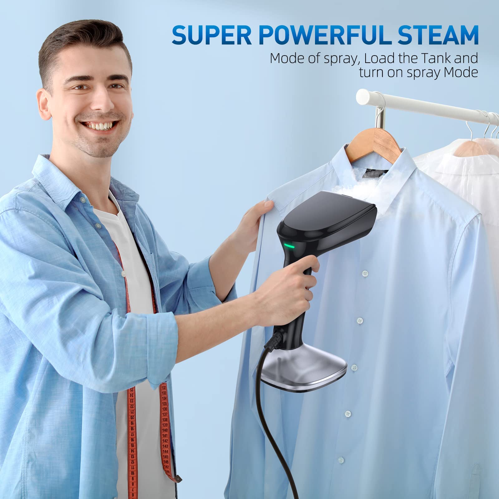 Steamer For Clothes -1800W With Wet/Dry Ironing Modes, 20-Second Heat-Up, Detachable Water Tank, Heat-Resistant Gloves For Wrink