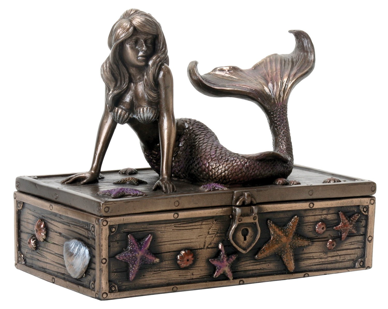 SUMMIT COLLECTION Art Nouveau Bronze Metal Colored Mermaid on Treasure Chest Knick-Knack Box