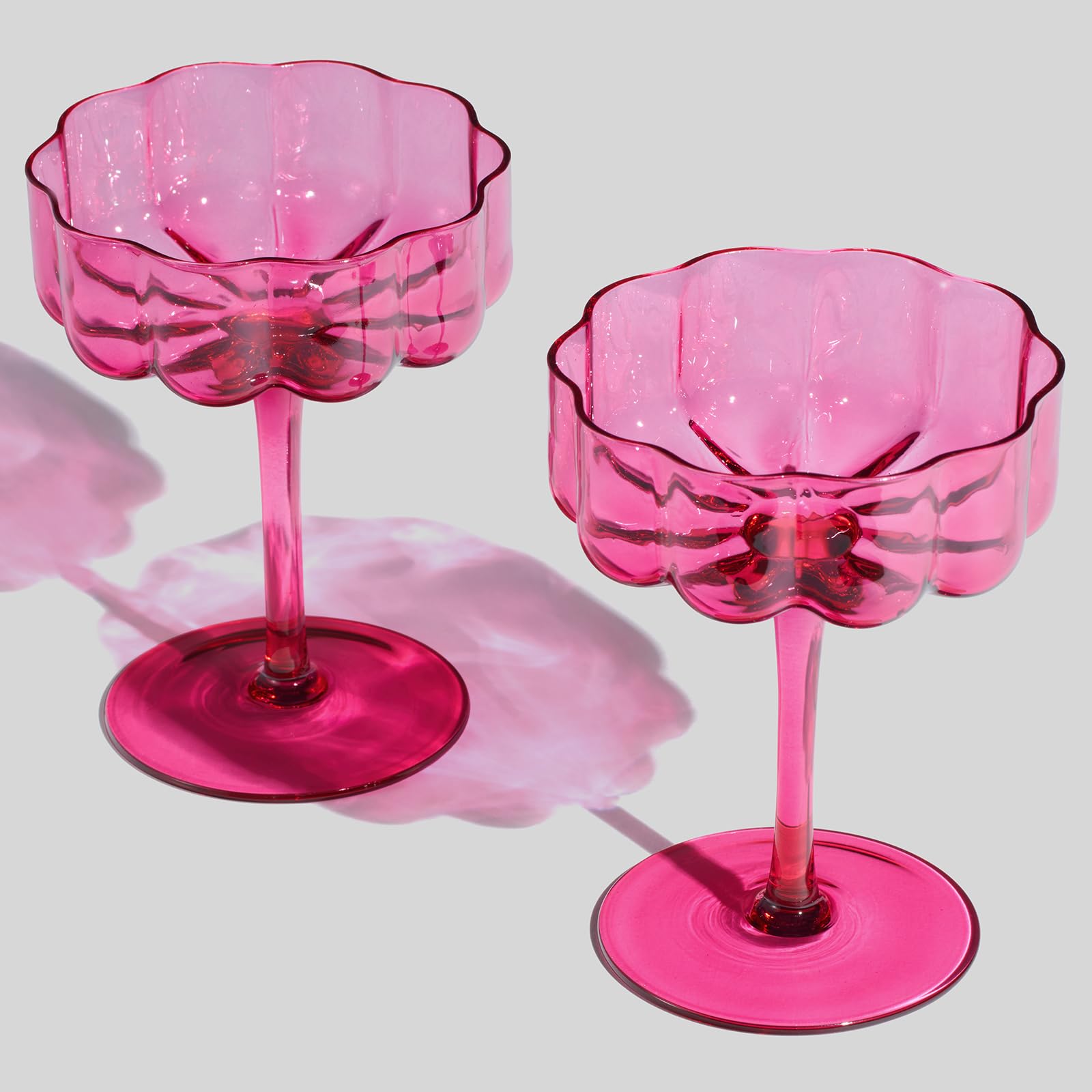 Flower Vintage Wavy Glass Coupes Martini, Champagne & Cocktail Coupes - Set of 2