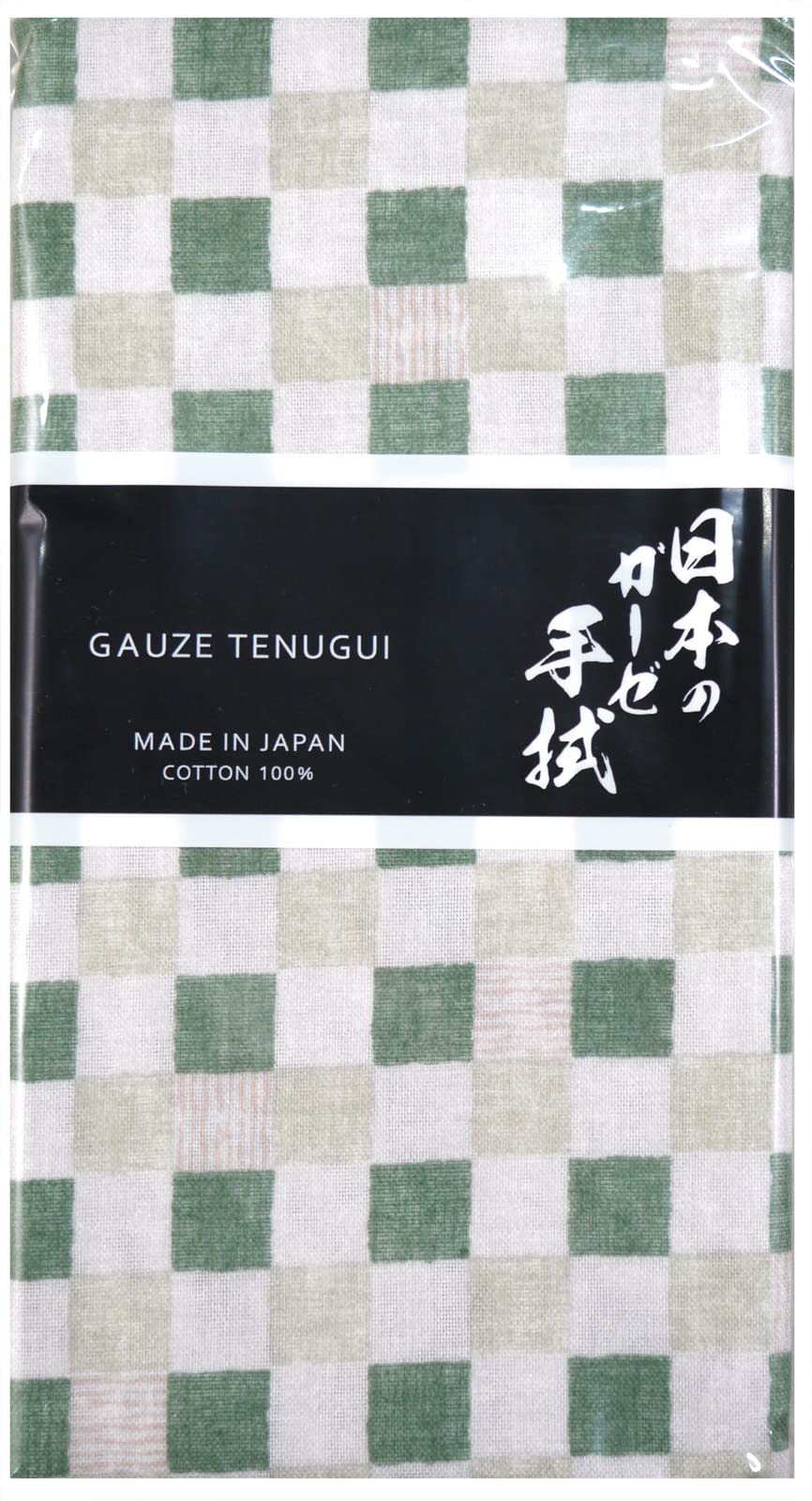 Mikura Double Gauze Tenugui, Japanese Towel, Ichimatsu (Green)