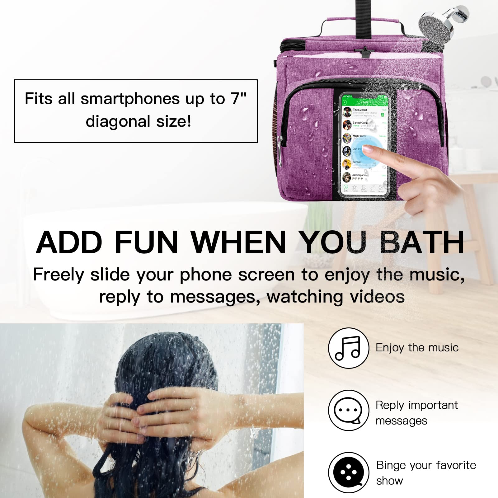 Bukere Portable Shower Caddy College Dorm Room Essential  Shower Caddy Tote Bag for Student  Girl  Women  Separate Compartment  Large Capacity  Quick Dry Mesh Base for Travel  Gym  Camp  Purple