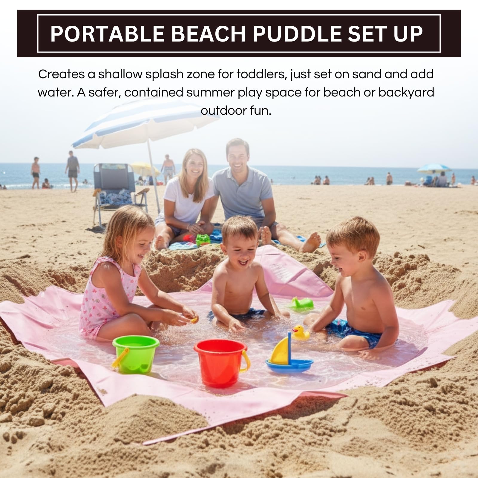 Baby Beach Splash Mat Pink, 1 Piece, 78.74 x in Waterproof Polyester Portable